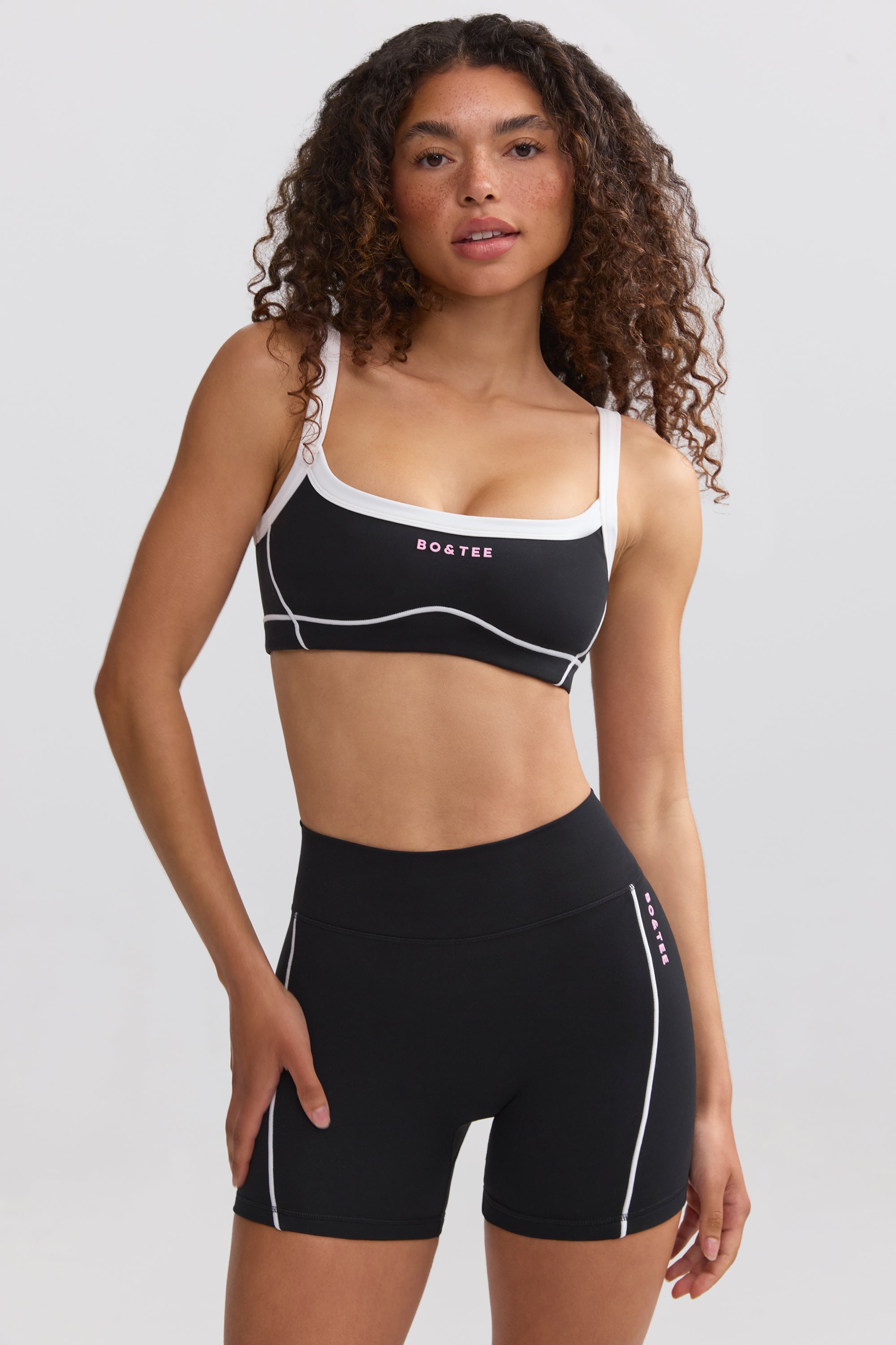 Soft Active Contrast-Trim Mini Shorts in Black、mySite、solidvoid