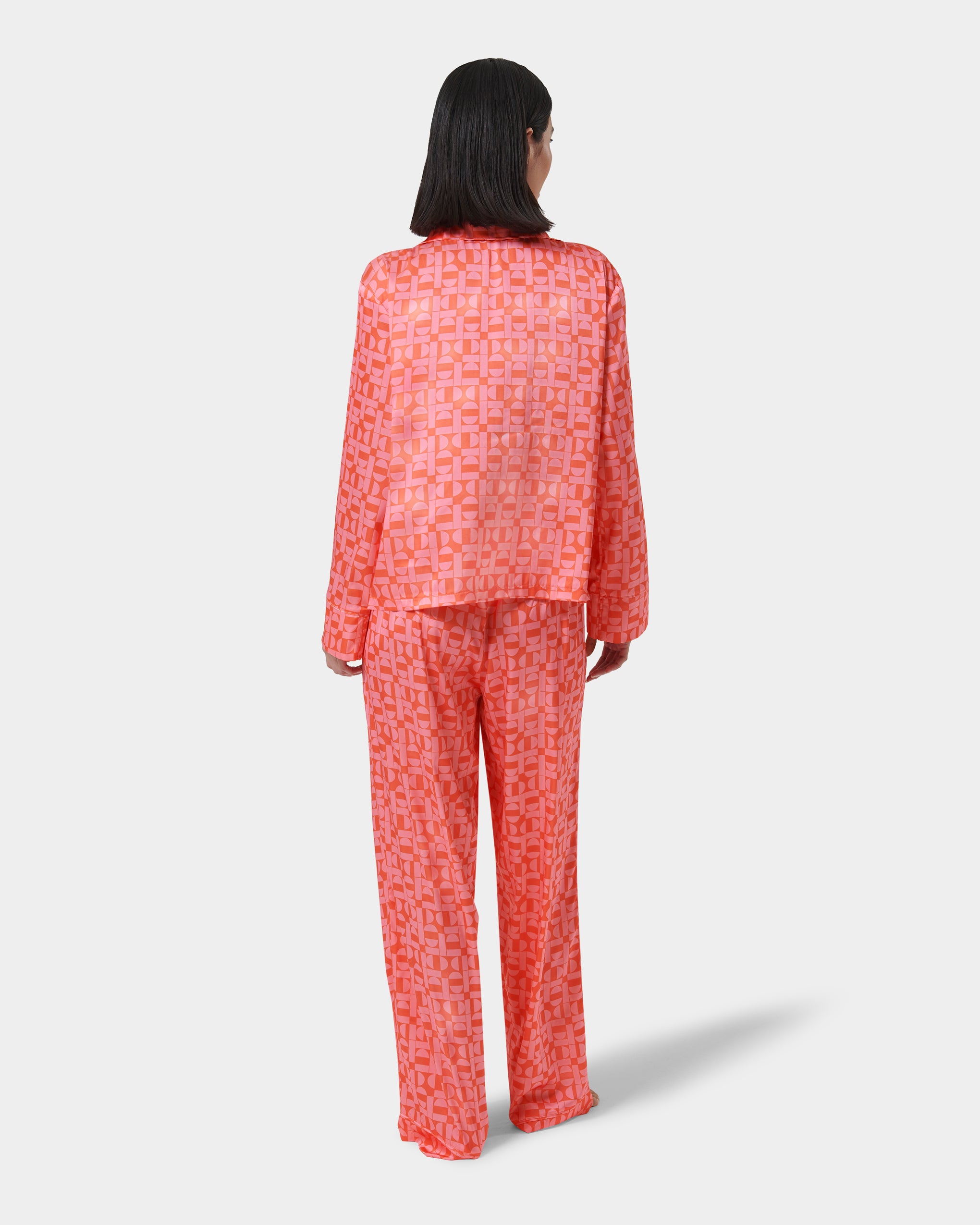 Tabitha Luxury Satin Long Pyjama Set Hot Coral/Dianthus Pink、mySite、bengalsvssteelers