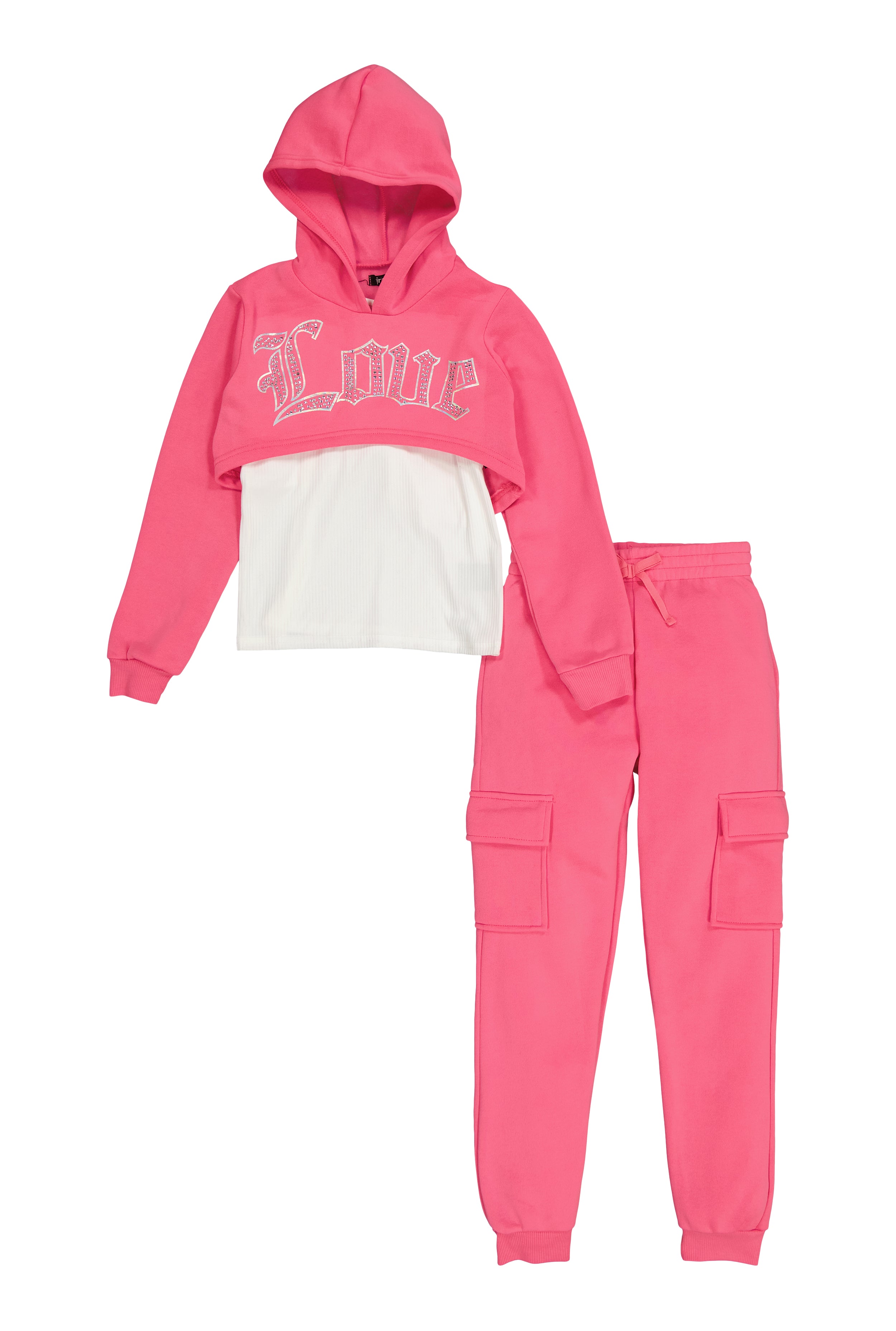 Girls Rhinestone Love Hoodie with Tank Top and Joggers、mySite、camillekostekn