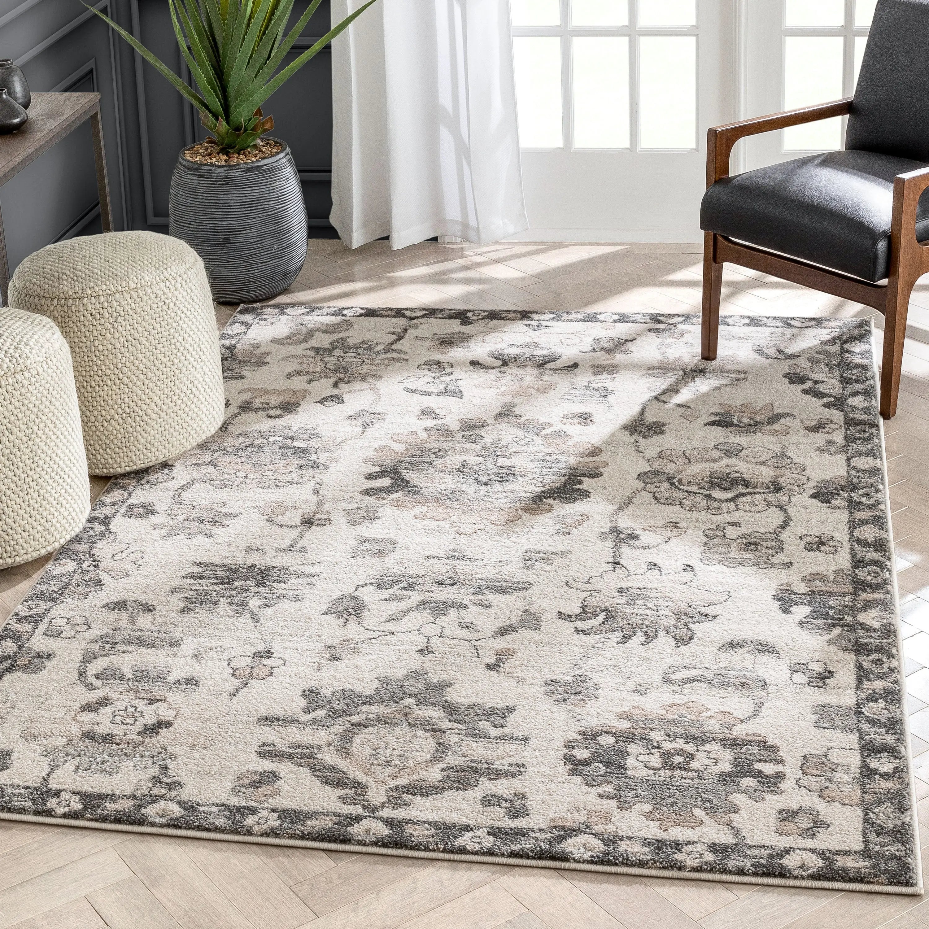 Selma Oriental Floral Pattern Grey Vintage Rug、mySite、gigharbornorthrealestate
