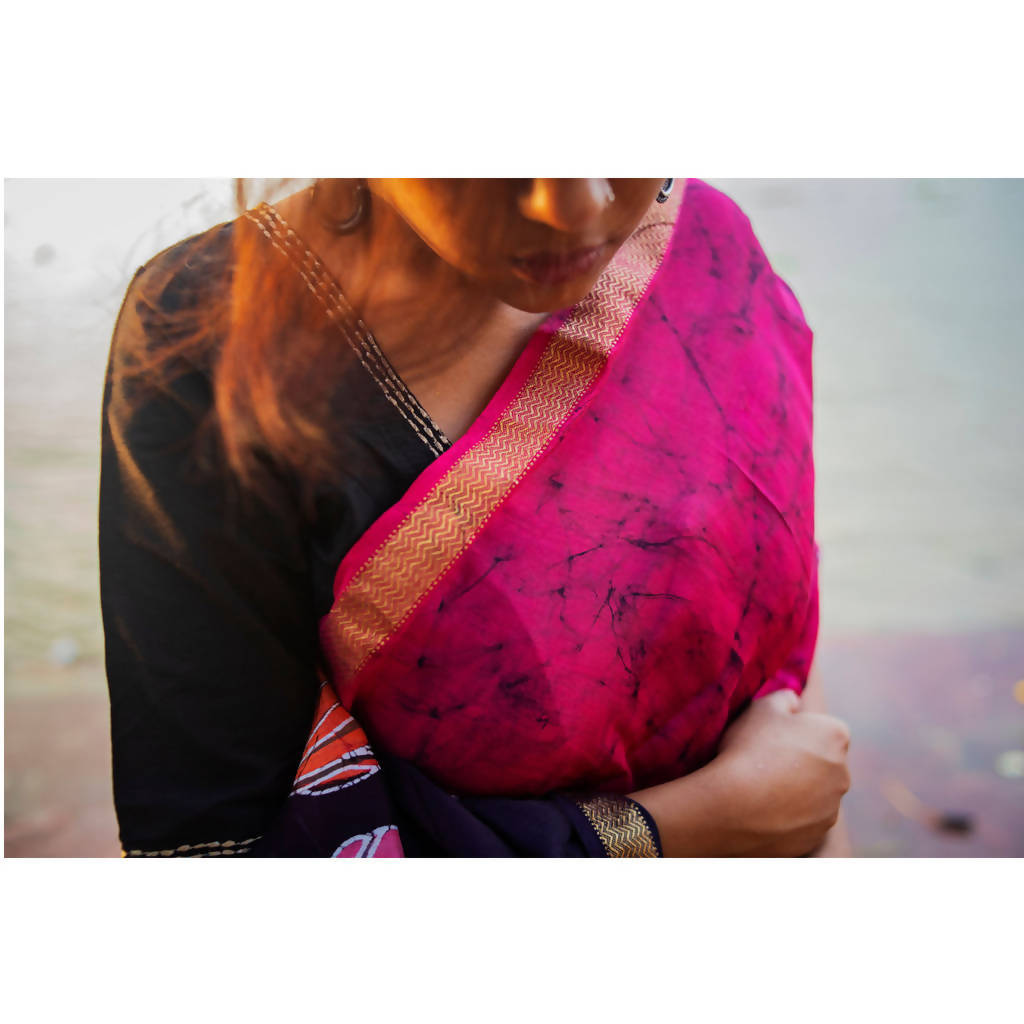 Festive Wear | Maheshwari Cotton Silk Batik Saree | Pink、mySite、camillekostekn