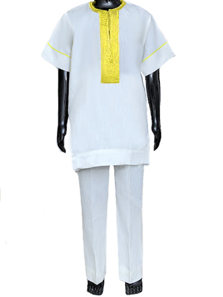 Embroidered Off-White Gold African Dashiki shirt with Pants-DPC3、mySite、solidvoid