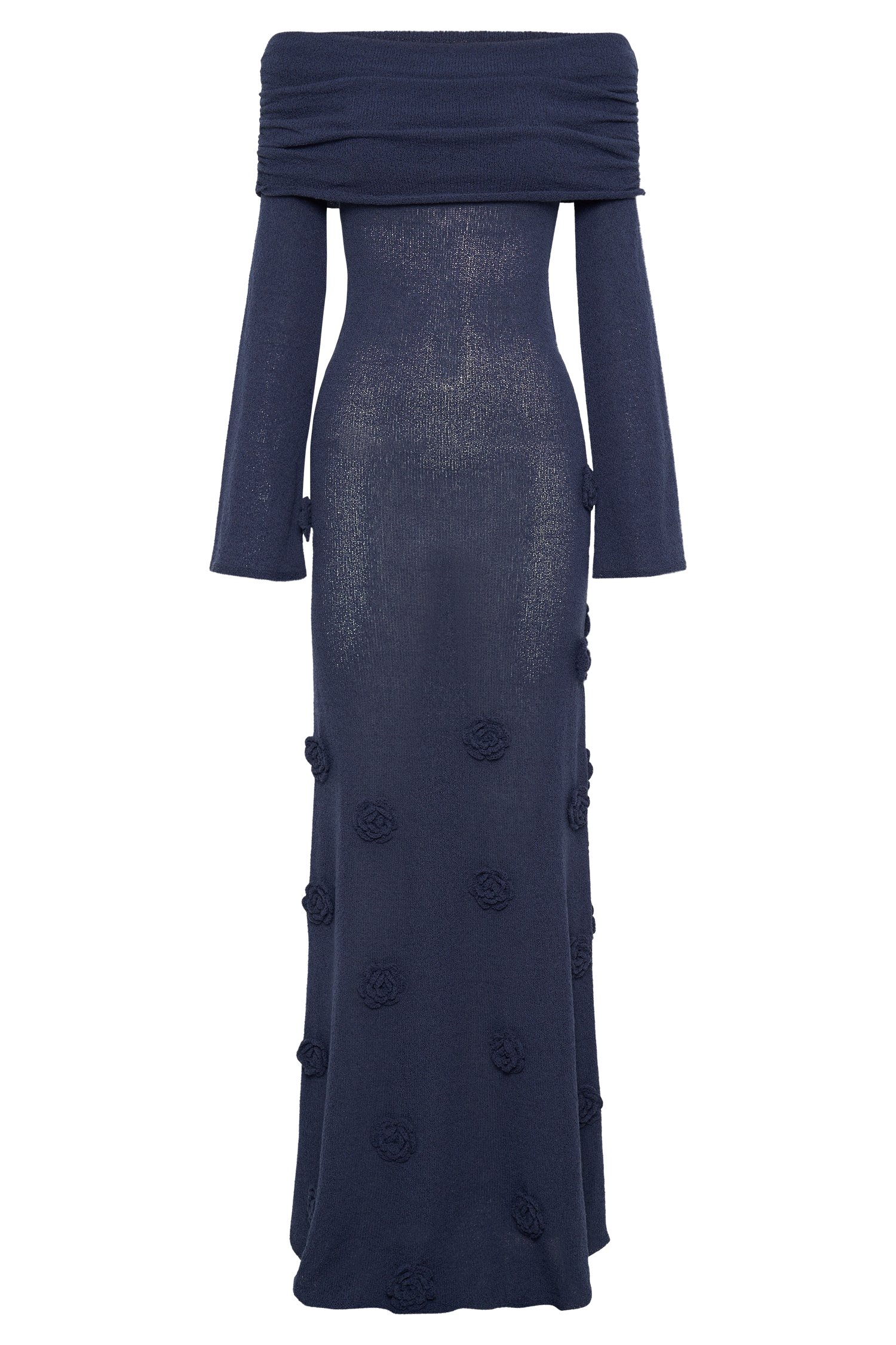 Kiki Off Shoulder Knit Rose Maxi Dress - Navy、mySite、solidvoid