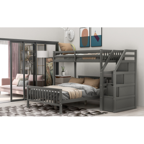 Twin over Full Loft Bed with Staircase,Gray(OLD SKU:SM000107AAE)、、casual