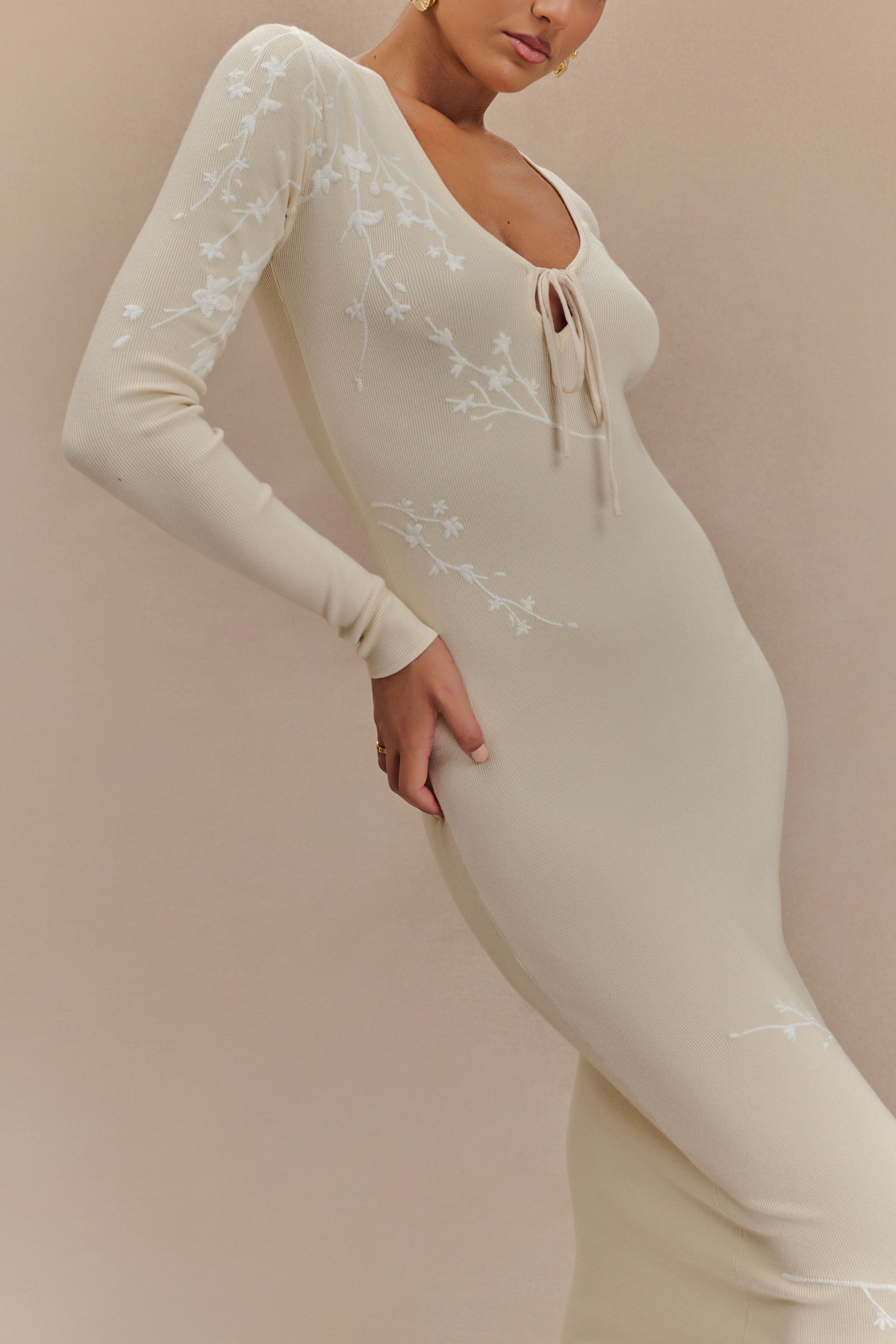 Mckenna Embroidered Knit Midi Dress - Cream And Ivory、mySite、solidvoid