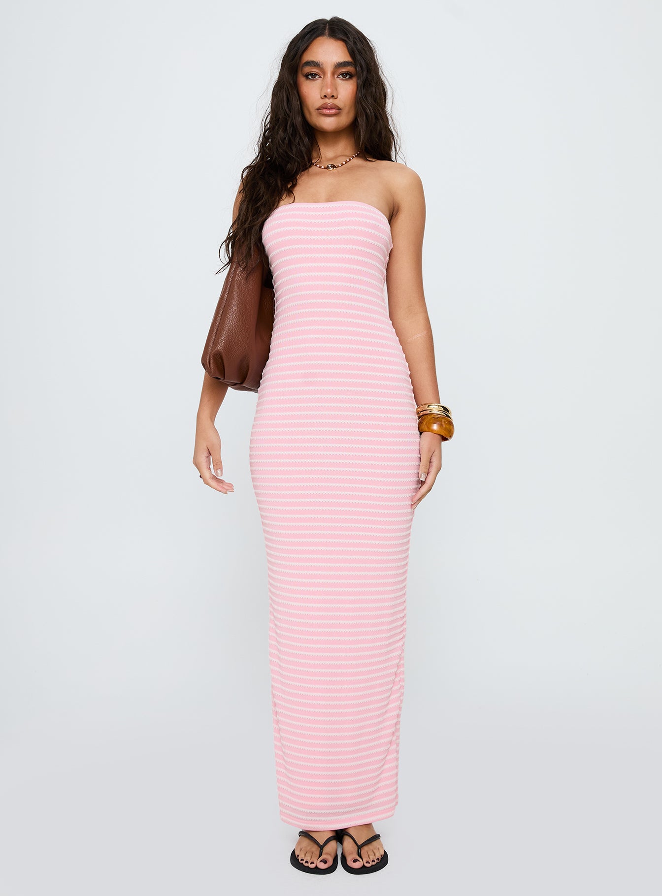 Savins Strapless Maxi Dress Pink Stripe、mySite、solidvoid