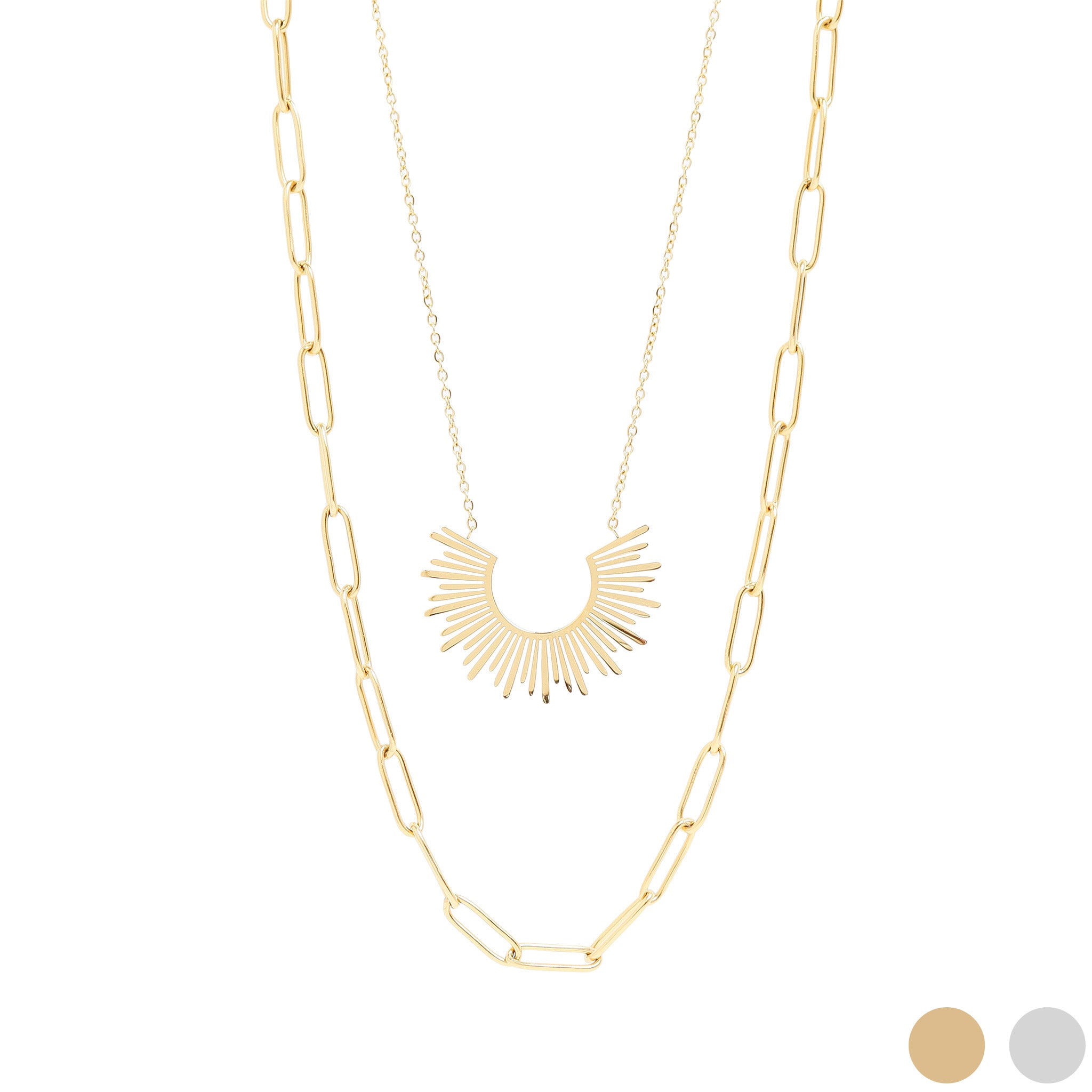 18K Gold PVD Layered Paperclip and Loop Chain Charm Necklace / CHN0028、mySite、dreamappss