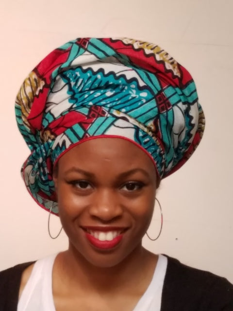 Teal, White, Red African Print Head Wrap、mySite、solidvoid