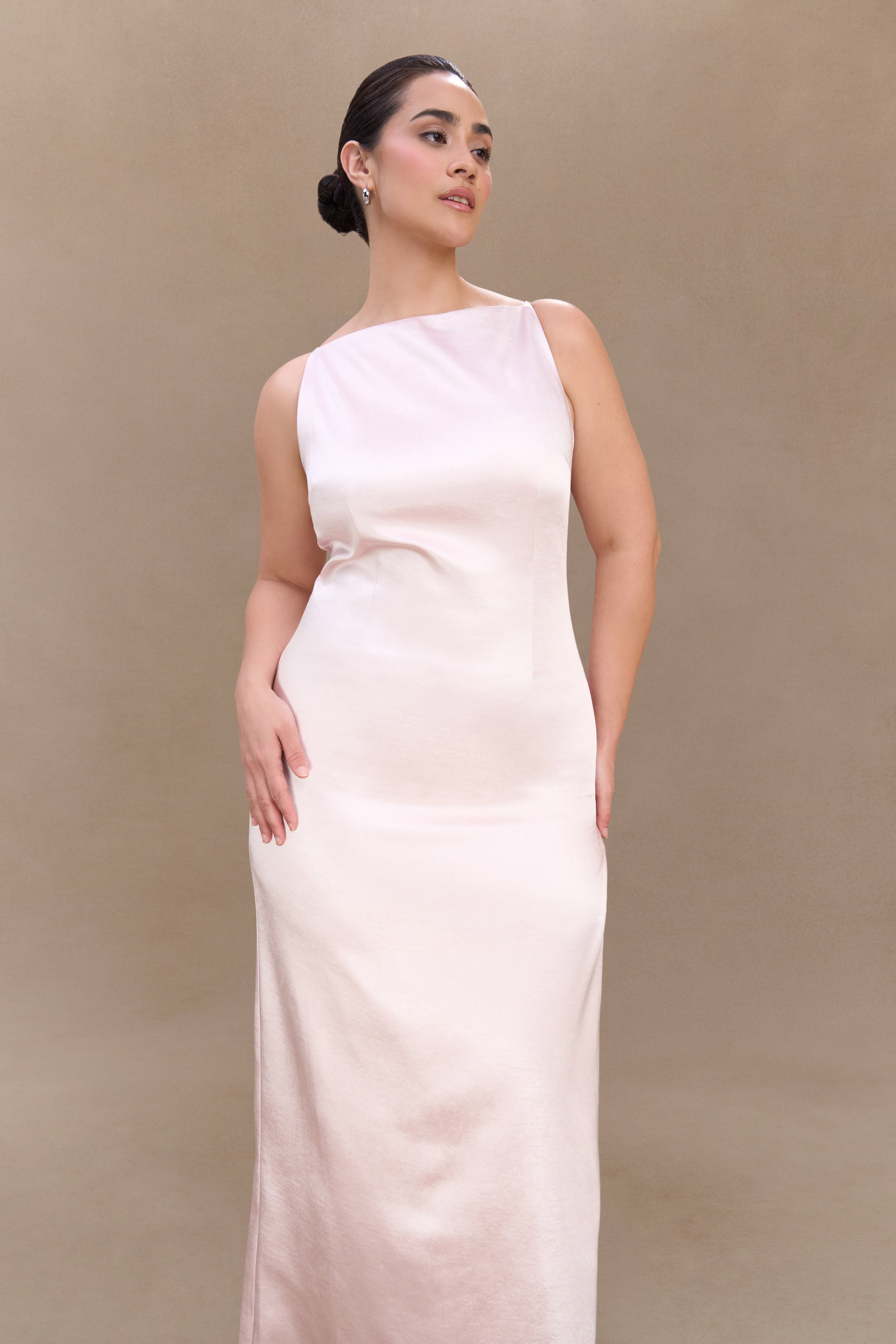 Violet Sleeveless Satin Maxi Dress - Soft Pink、mySite、solidvoid