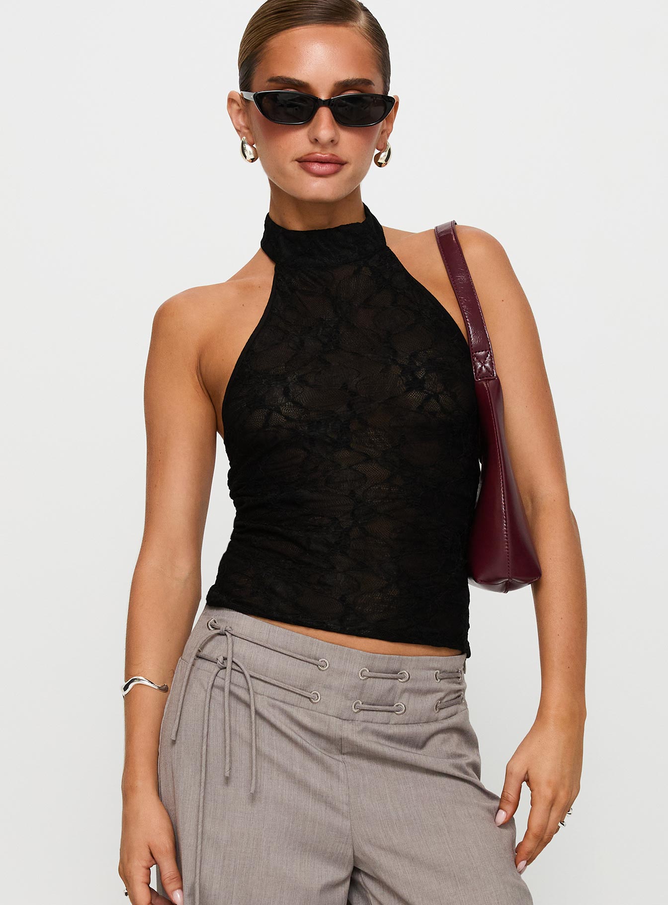 Hotter Than Fire Lace Halter Top Black、mySite、solidvoid