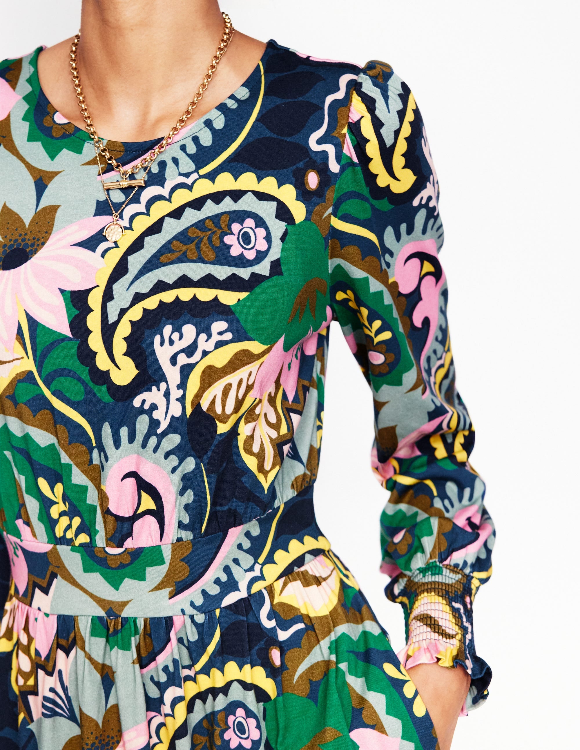  Tabitha Tiered Jersey Dress-Green, Botanical Paisley、mySite、ashleygrahame