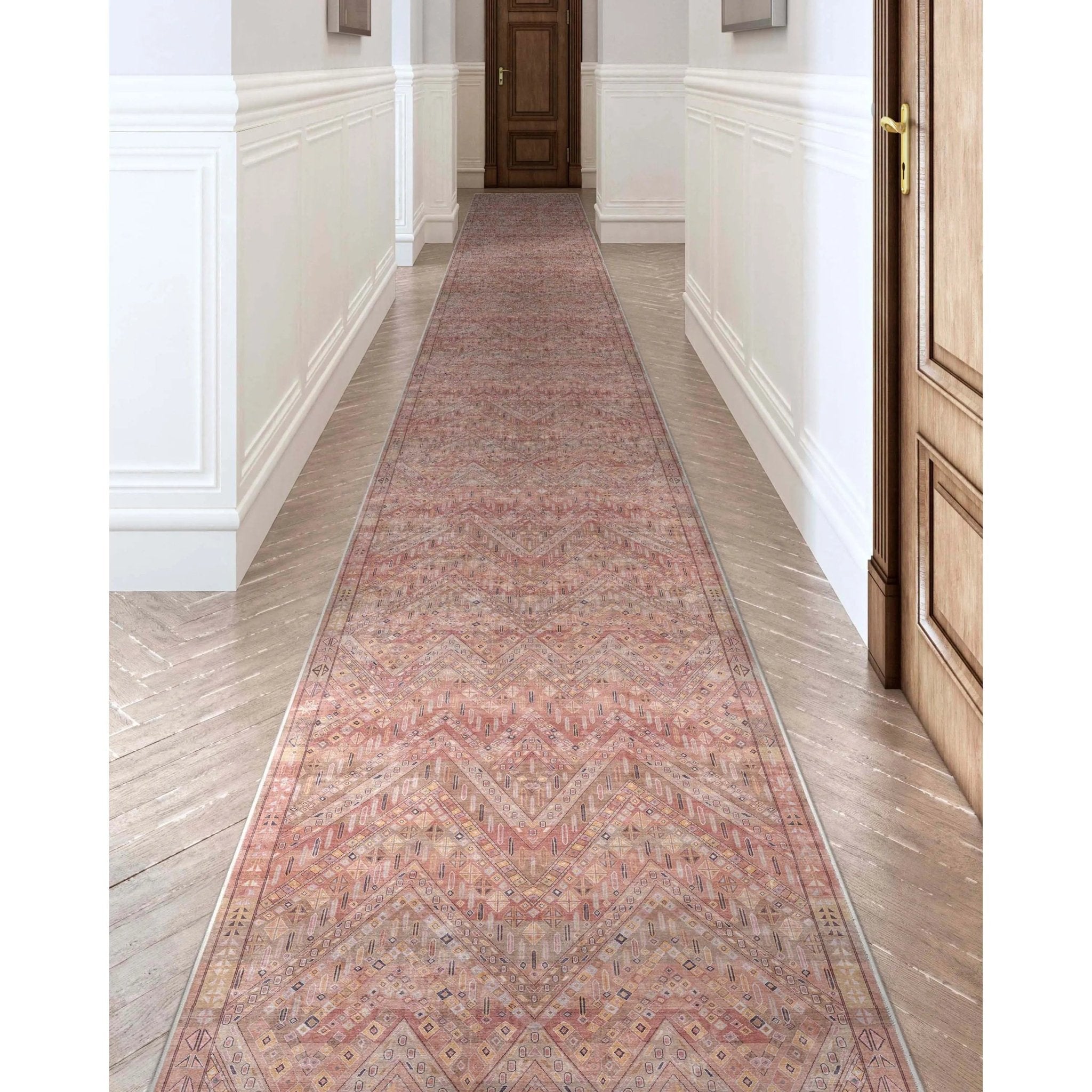Anya Vintage Tribal Chevron Pink Beige Rust Flat-Weave Rug、mySite、gigharbornorthrealestate