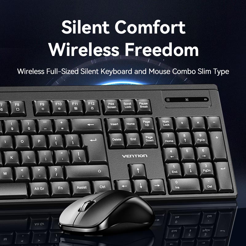 Vention Wireless Full-Sized Silent Keyboard and Mouse Combo Black Slim Type、mySite、fannypackpong