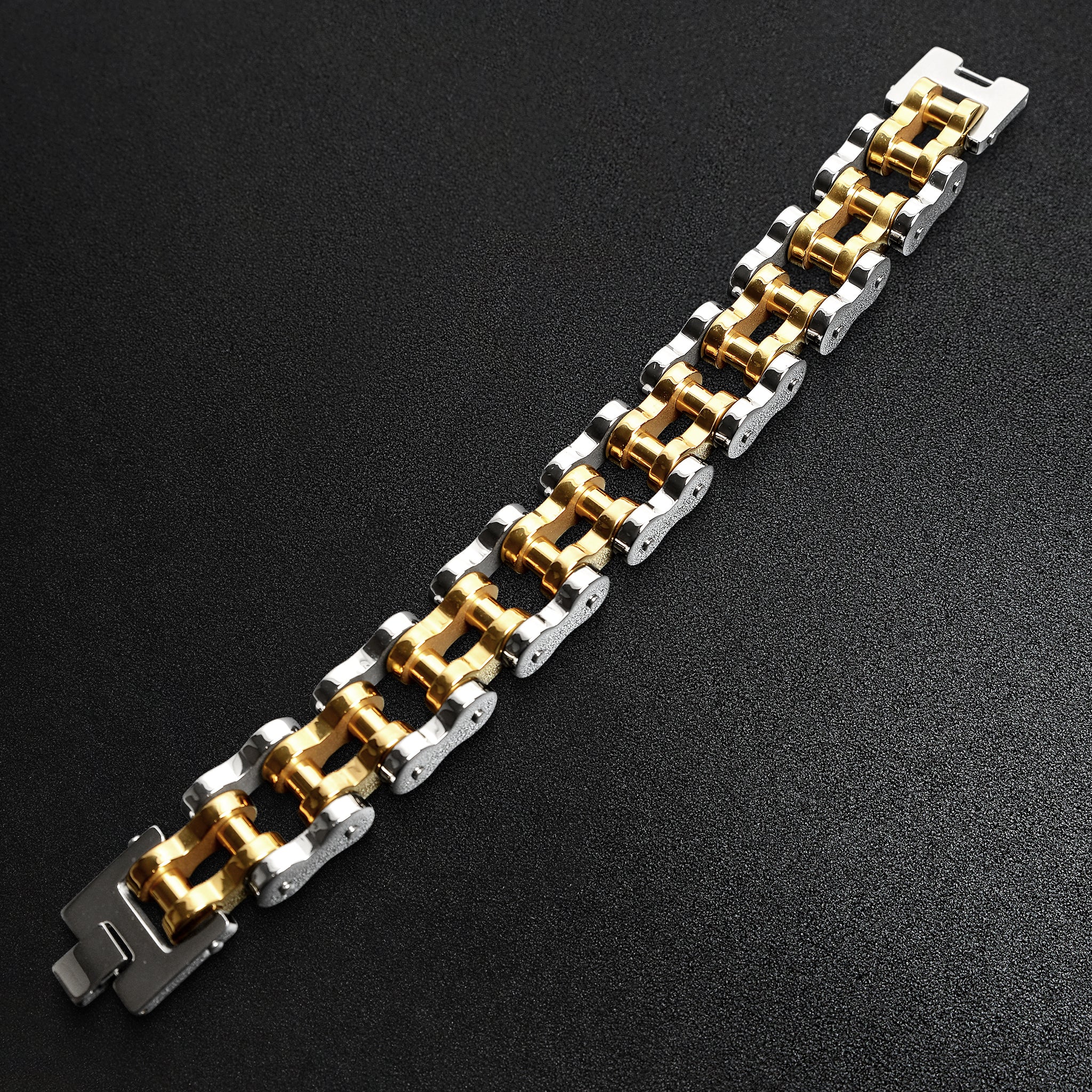Stainless Steel And 18K Gold PVD Coated Bike Chain Bracelet / WCB1012、mySite、dreamappss