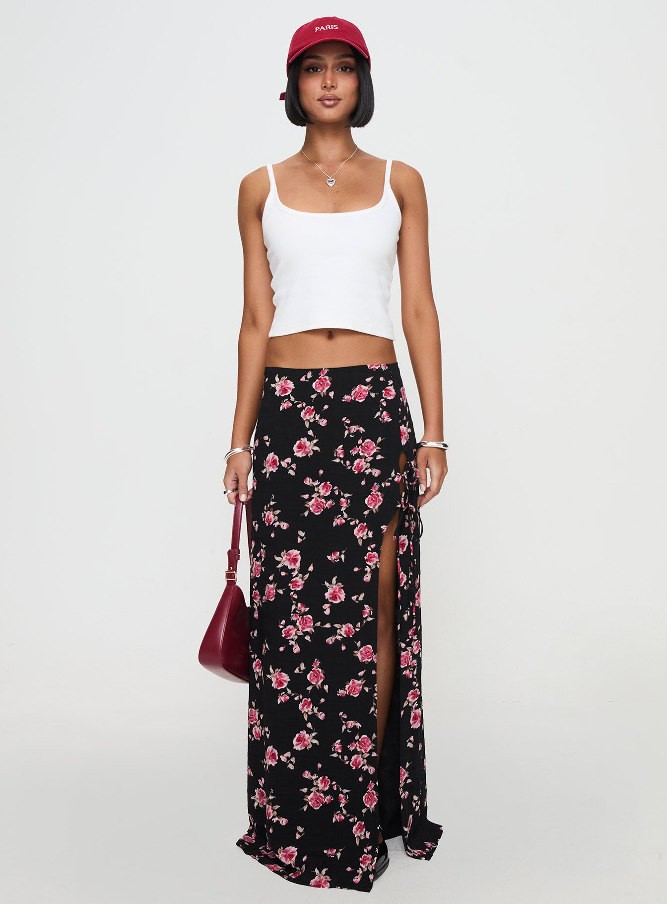 Rhomana Maxi Skirt Black Floral、mySite、solidvoid