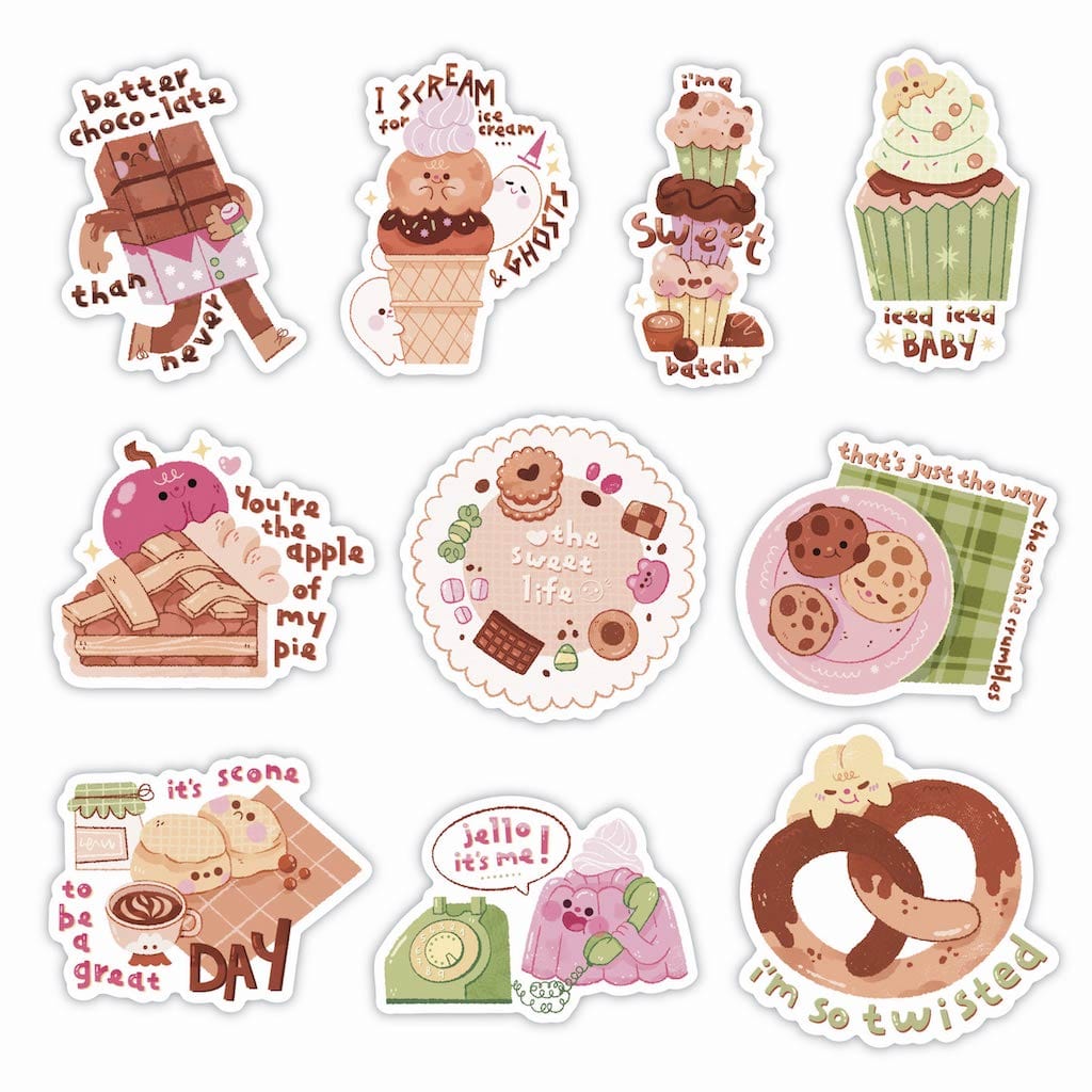  Sweet Life Food Pun Sticker 10 Pack、mySite、ghnorth