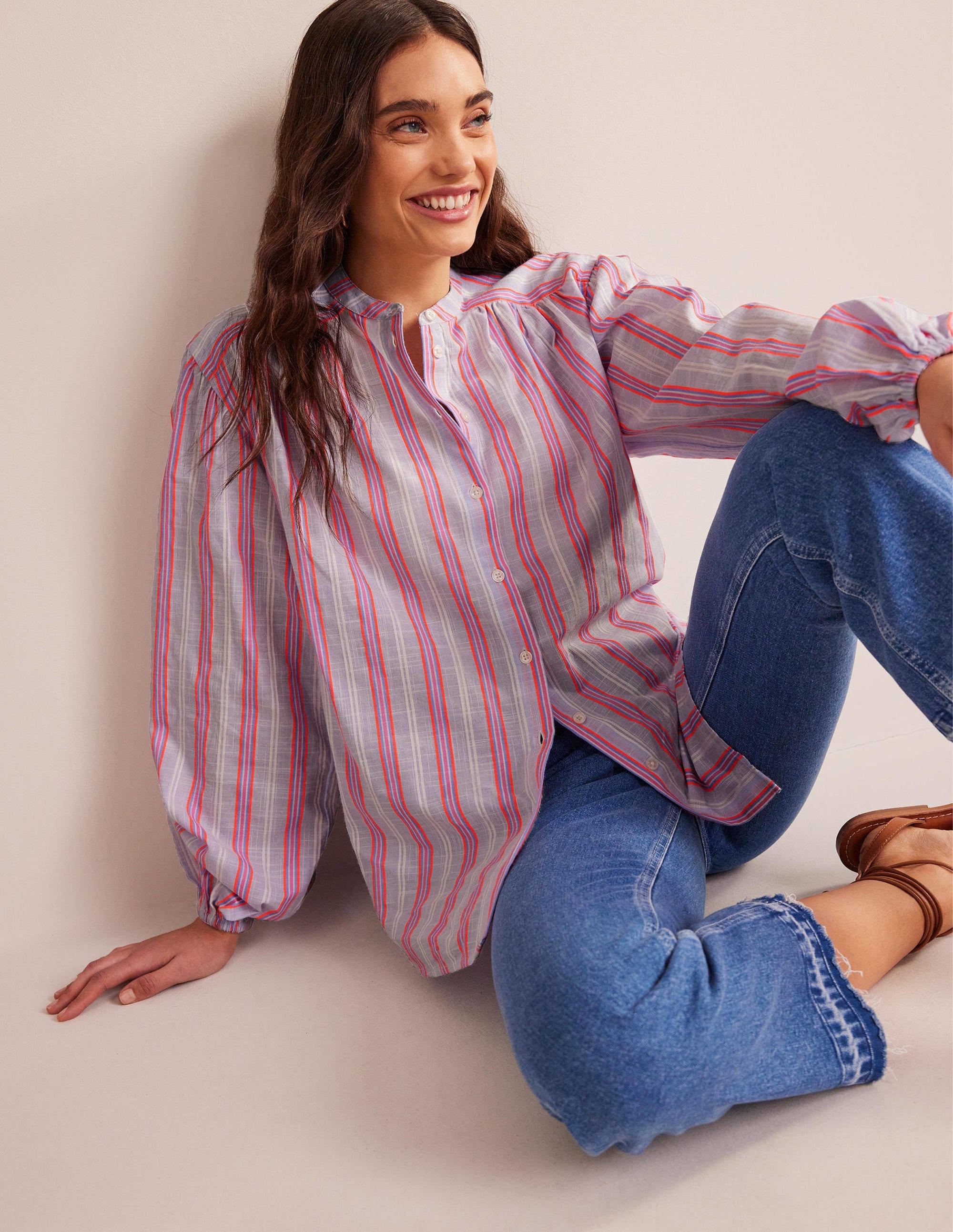  Oversized Blouson Sleeve Shirt-Blue and Watermelon Punch、mySite、ashleygrahame