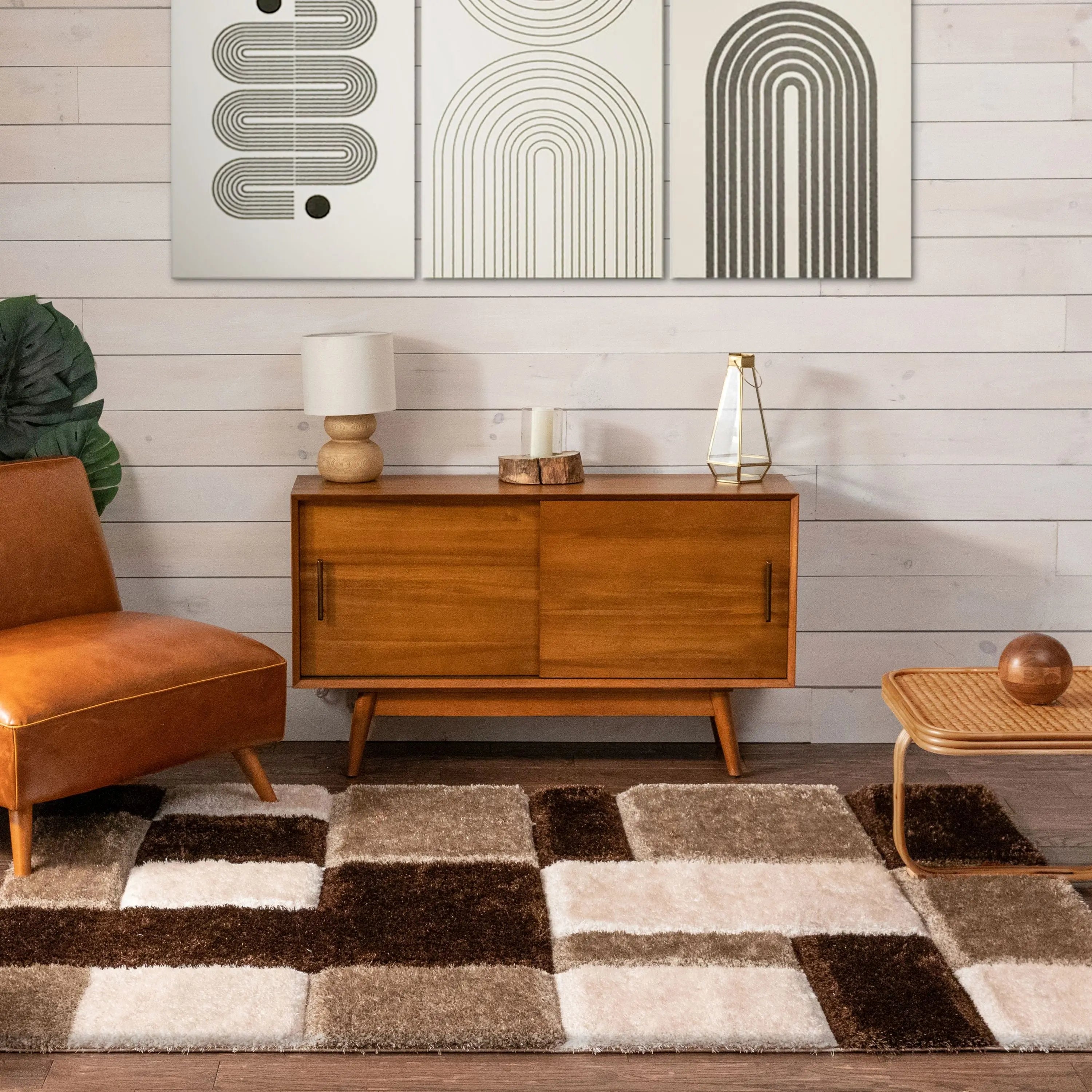 Escondido Brown Modern Geometric 3D Textured Shag Rug、mySite、gigharbornorthrealestate