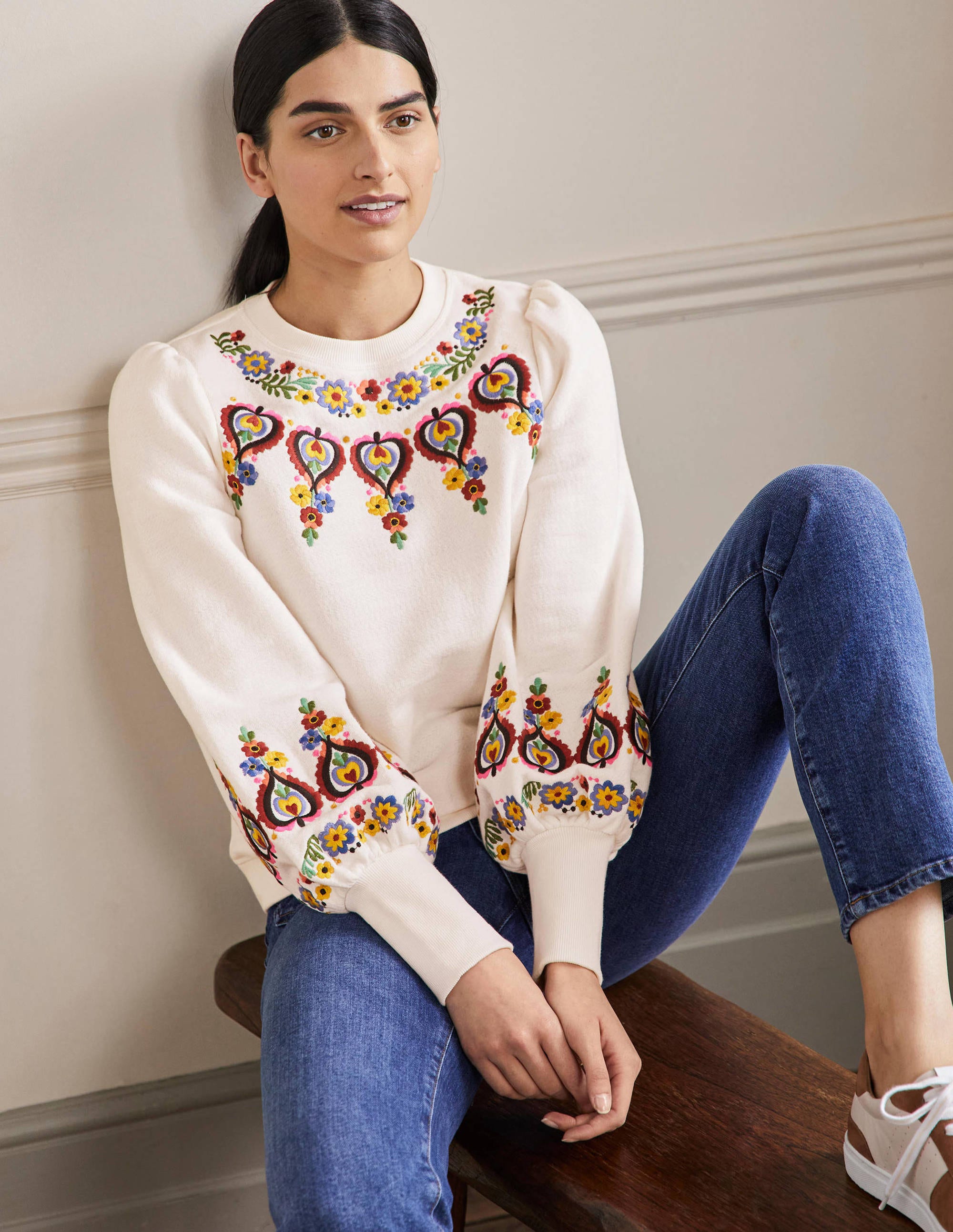  Embroidered Blouson Sweatshirt-Ivory Embroidery、mySite、ashleygrahame