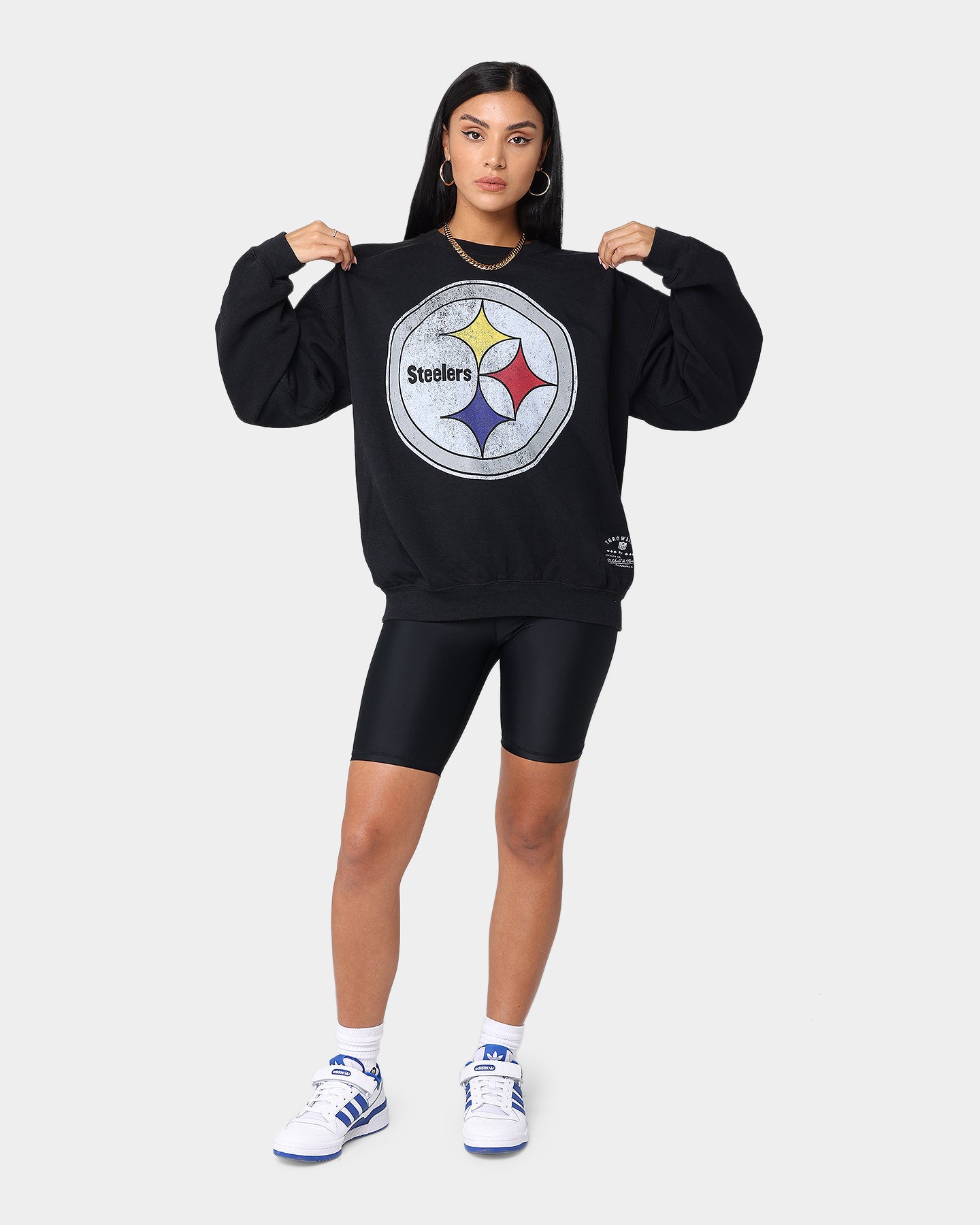 Mitchell and Ness Oversized Extra Large Print Steelers Crewneck Vintage Black、mySite、zt4zffjzw