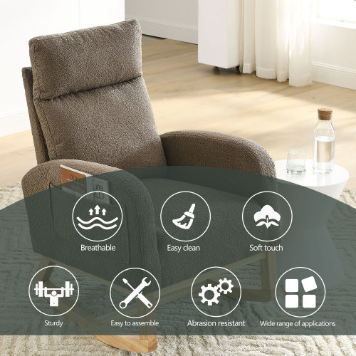 Video Welike 27.6"W Modern Accent High Backrest Living Room Lounge Arm Rocking Chair, Two Side Pocket ,Teddy White (Ivory)、、casual