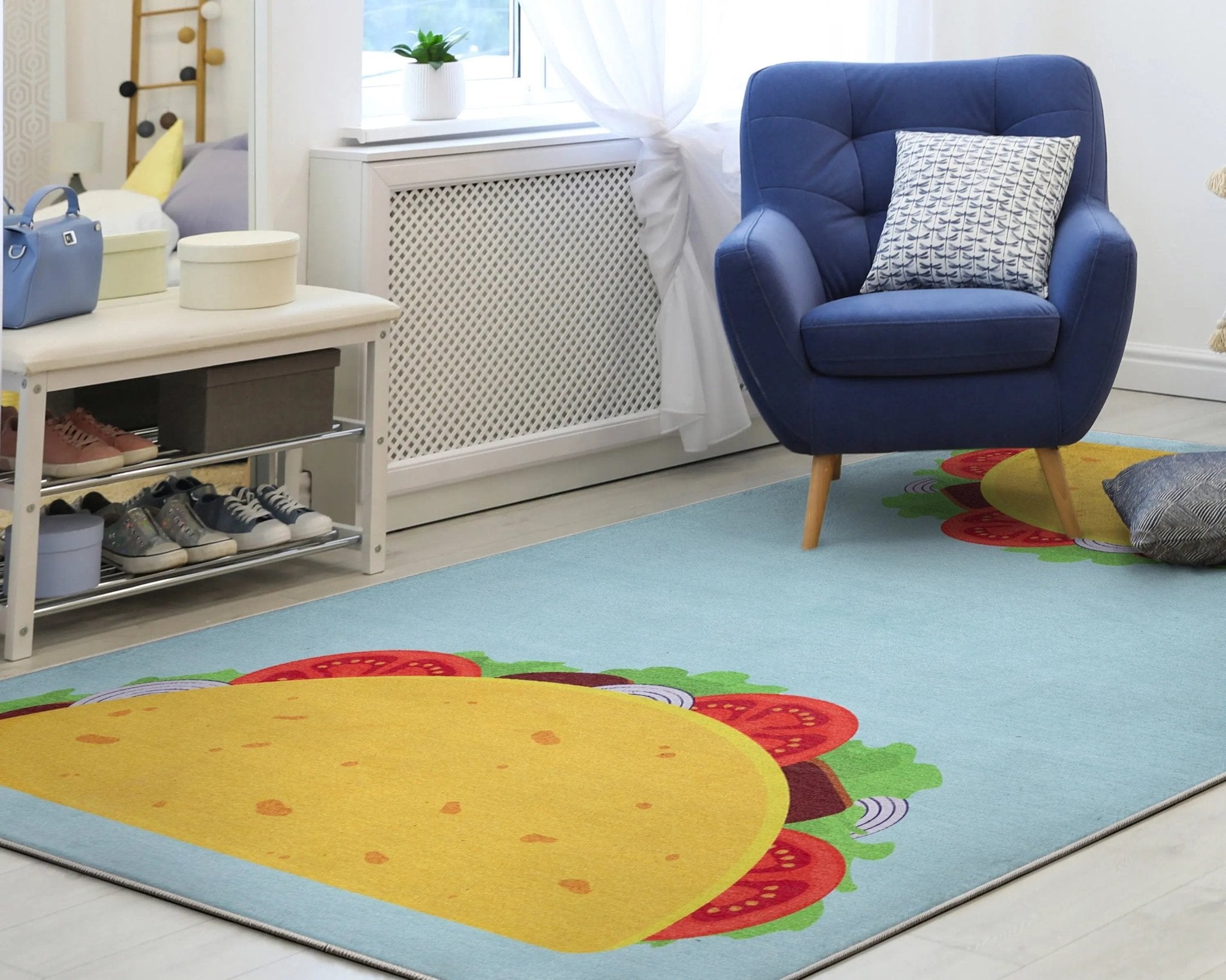 Taco Novelty Multi Blue Flat-Weave Rug、mySite、gigharbornorthrealestate