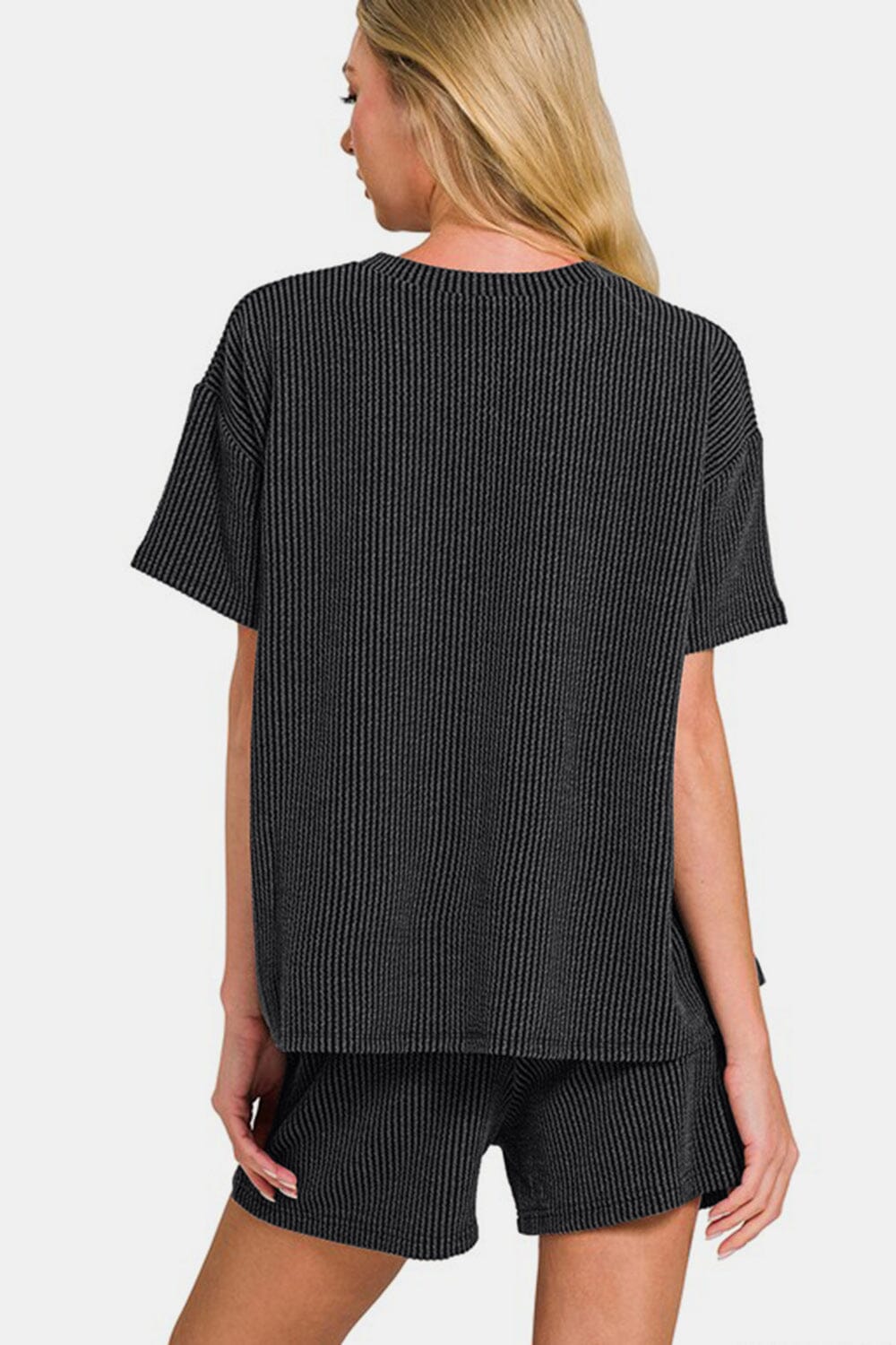 Zenana Rib Short Sleeve T-Shirt and Shorts Set、mySite、camillekostekn