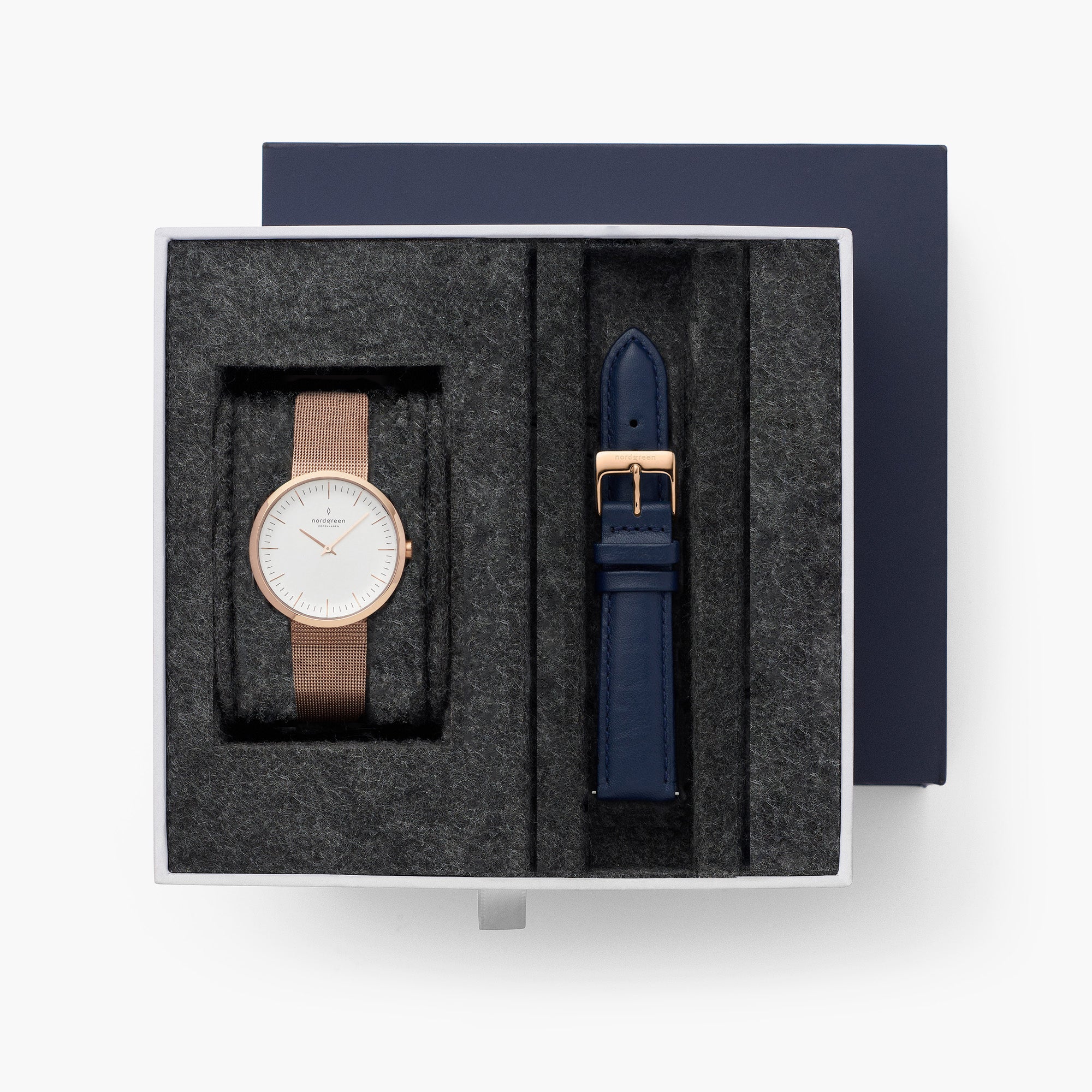  Infinity - BUNDLE White Dial Rose Gold | Rose Gold Mesh / Navy Leather Straps