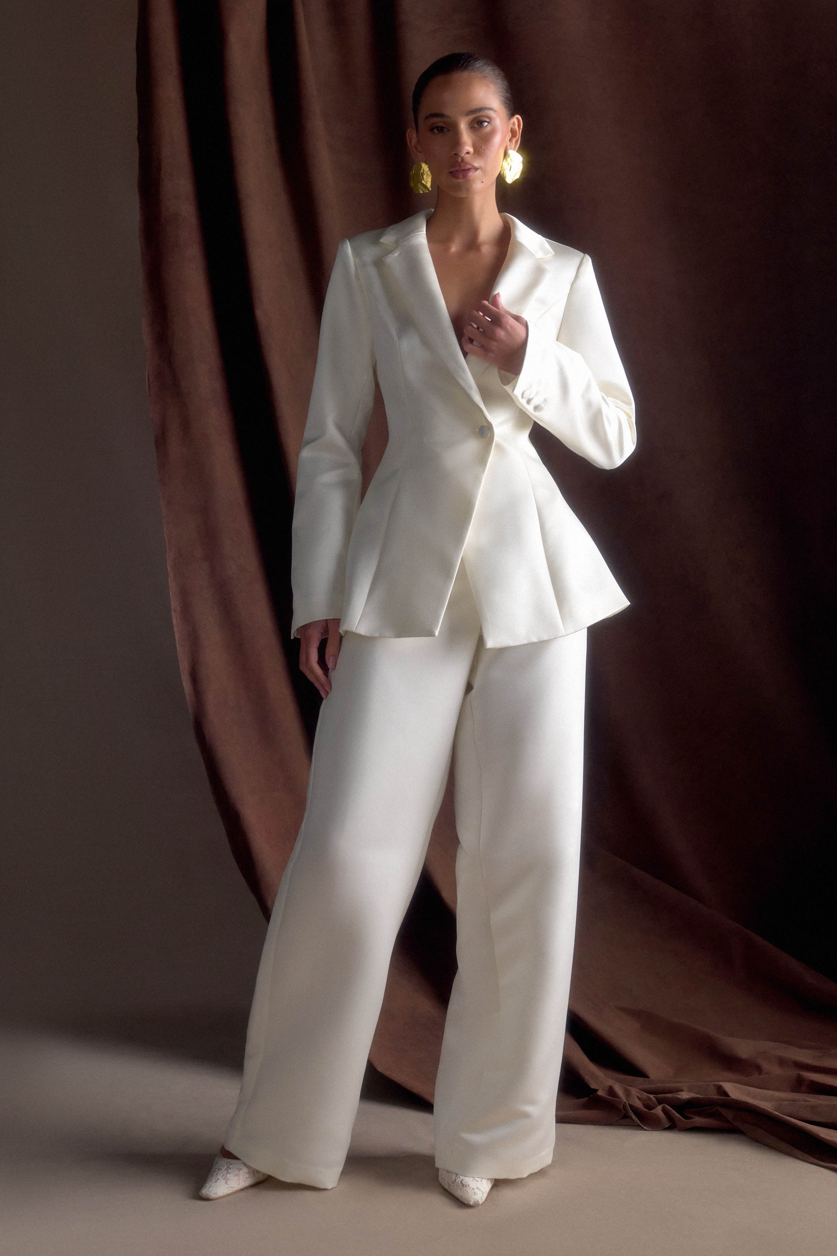 Ada Satin Straight Leg Pant - Ivory、mySite、solidvoid