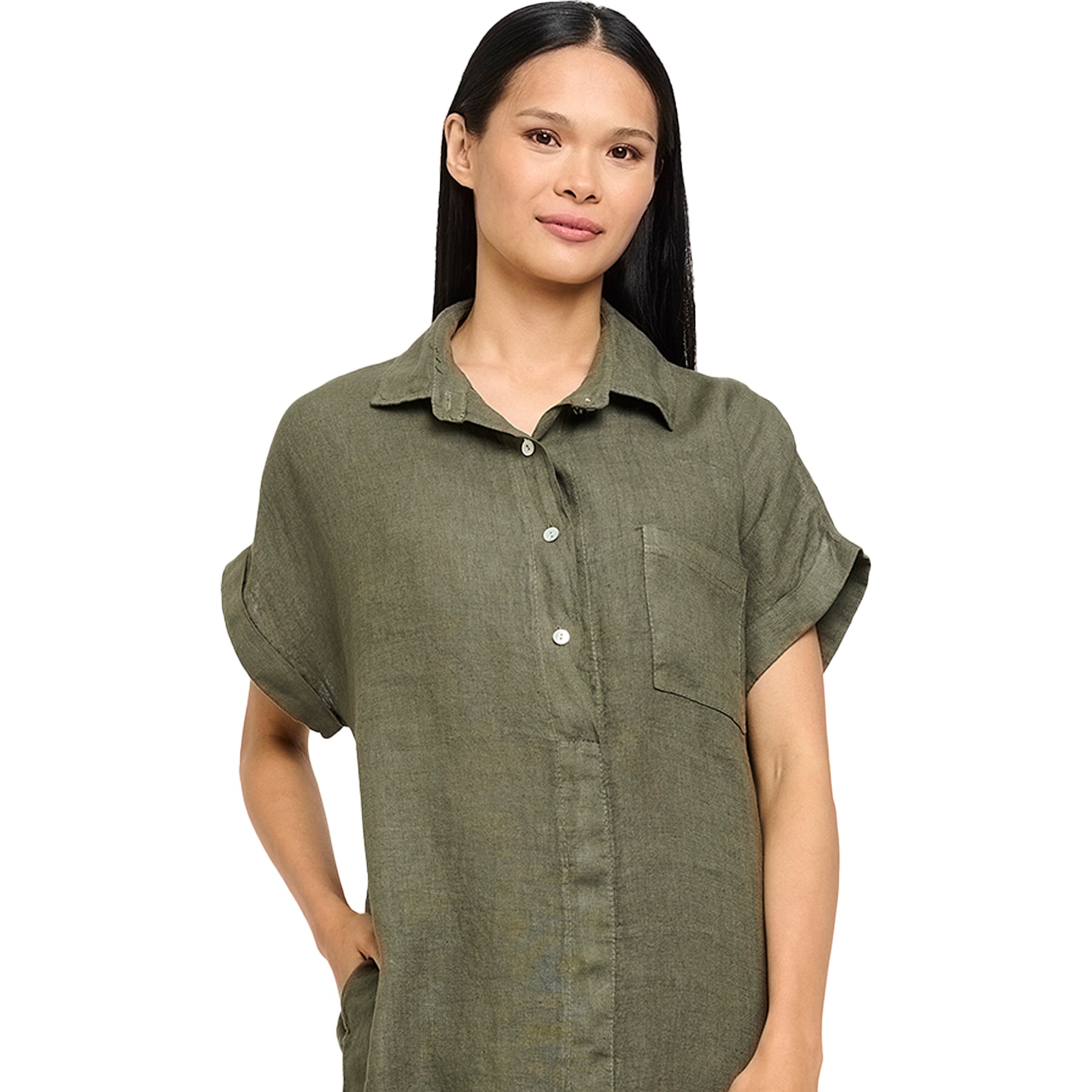  Pistache Linen Button Up Short Sleeve Dress、mySite、justintrudeaud