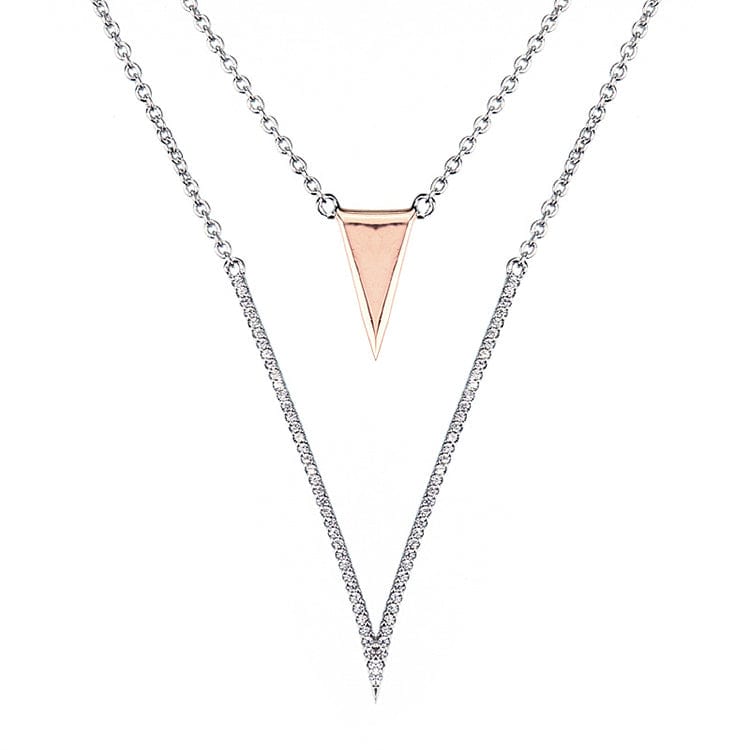 Stunning High End Layered V Necklace and Earrings in Sterling Silver with 5A Cubic Zirconia、mySite、g9winljtr