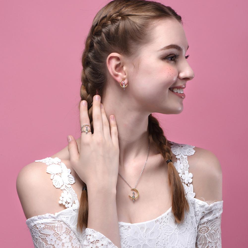 Two Tone Cat in the Moon Jewelry SET in solid 925 Silver for the Cat Lovers!、mySite、g9winljtr