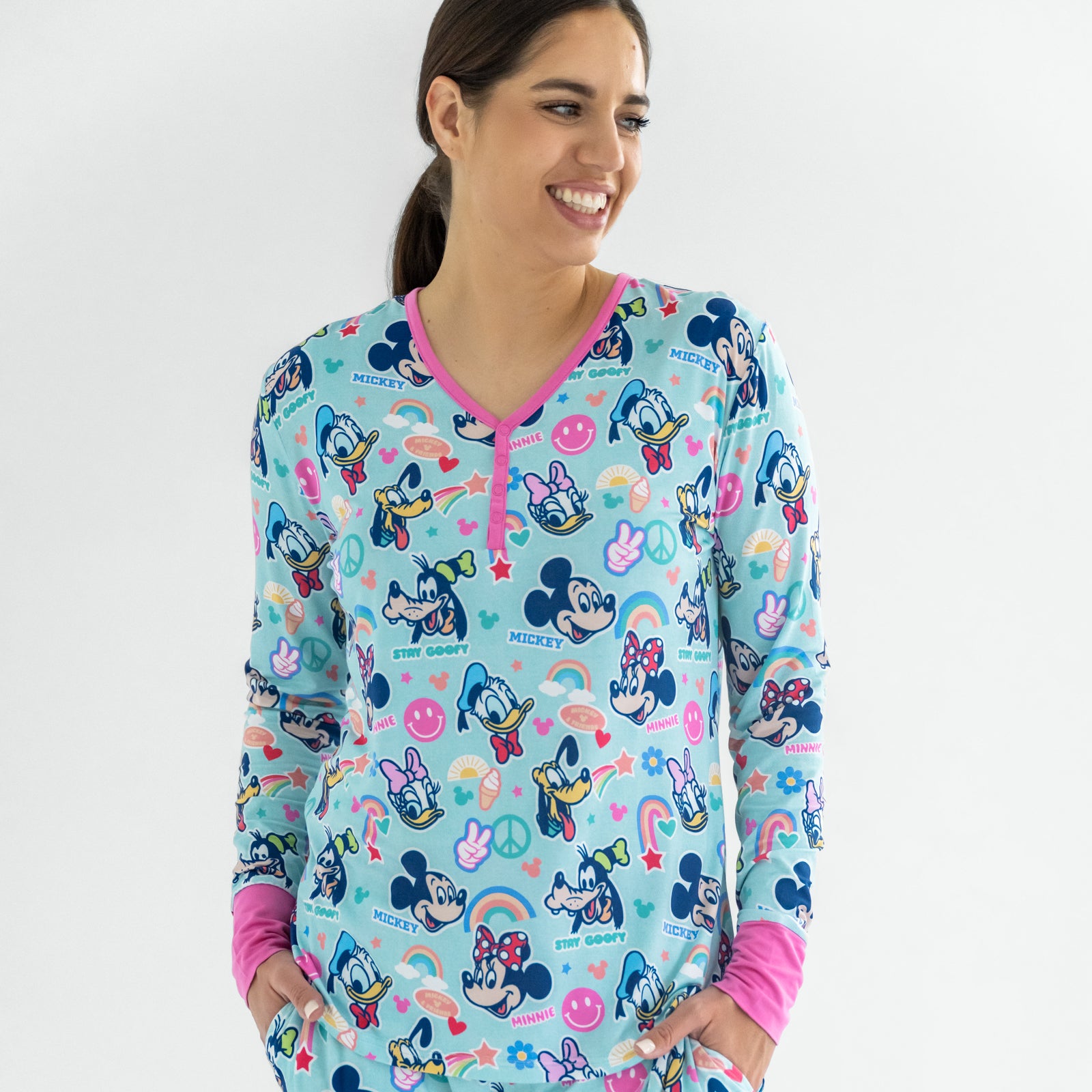  Pink Disney Mickey's Clubhouse Women's Long Sleeve Pajama Top、mySite、layawaytickets