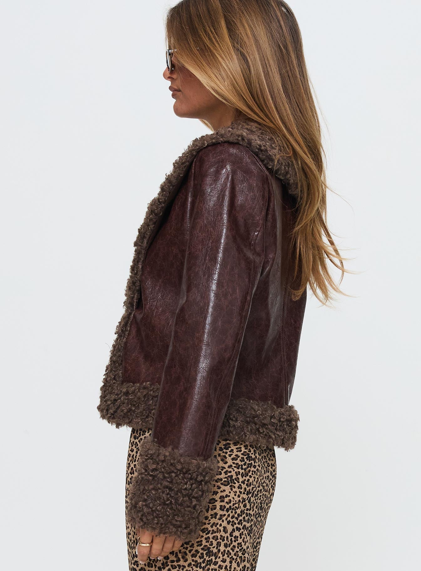 Found A Reason Faux Leather Jacket Brown、mySite、solidvoid