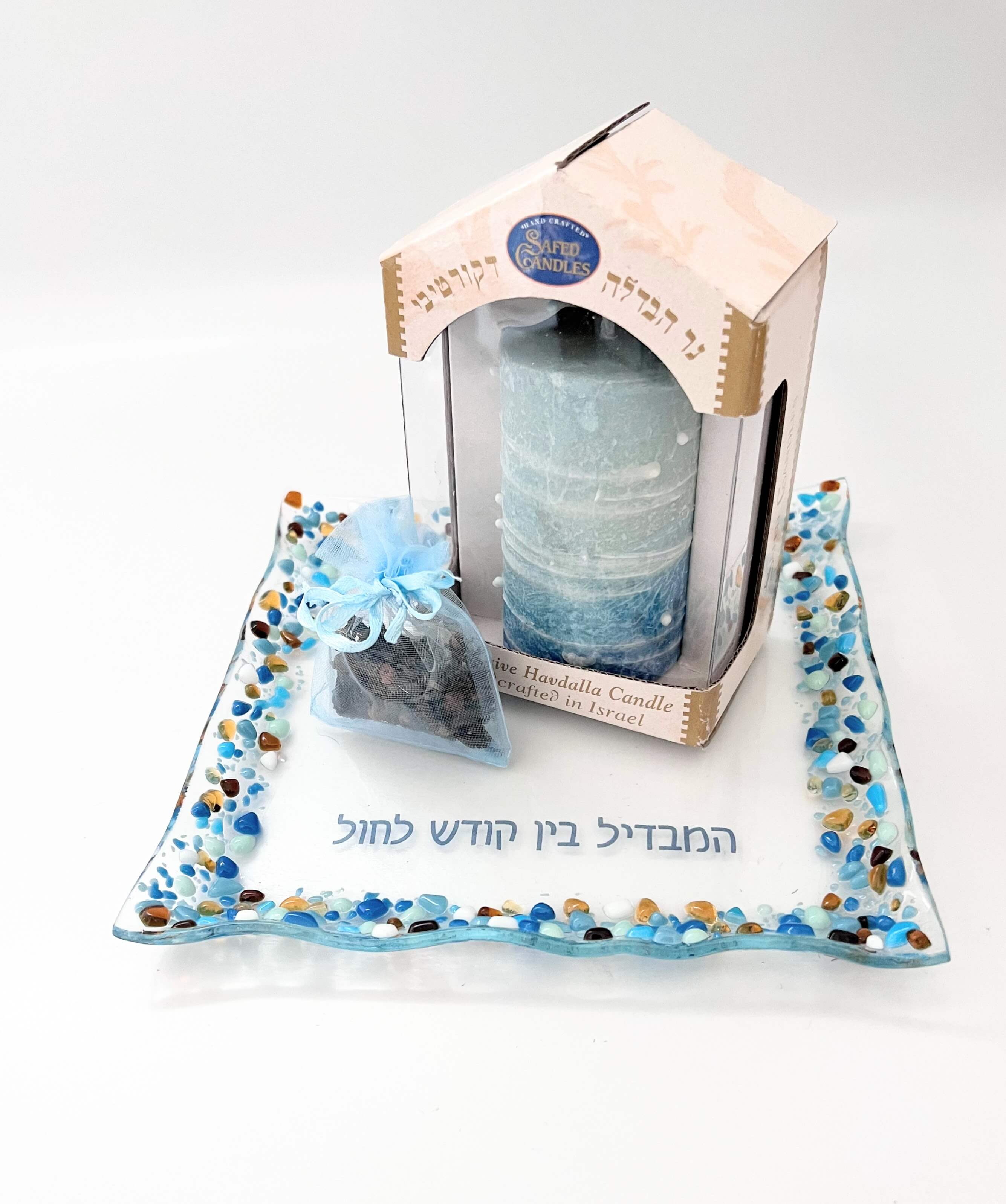 Turquoise Fused Glass Havdalah Set and Candle、mySite、topwebapps