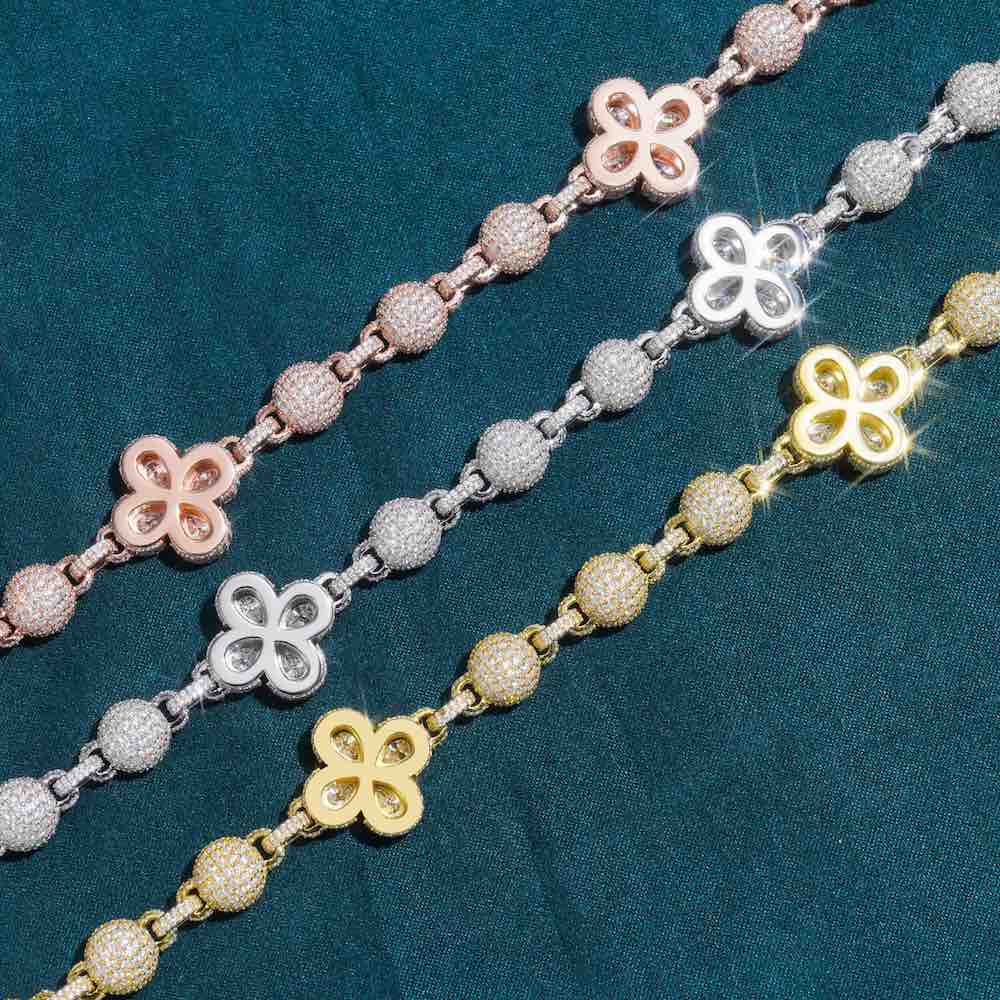 19MM Moissanite Beads Link Leaf Clover Chain 14k Gold、mySite、hinf8tx79
