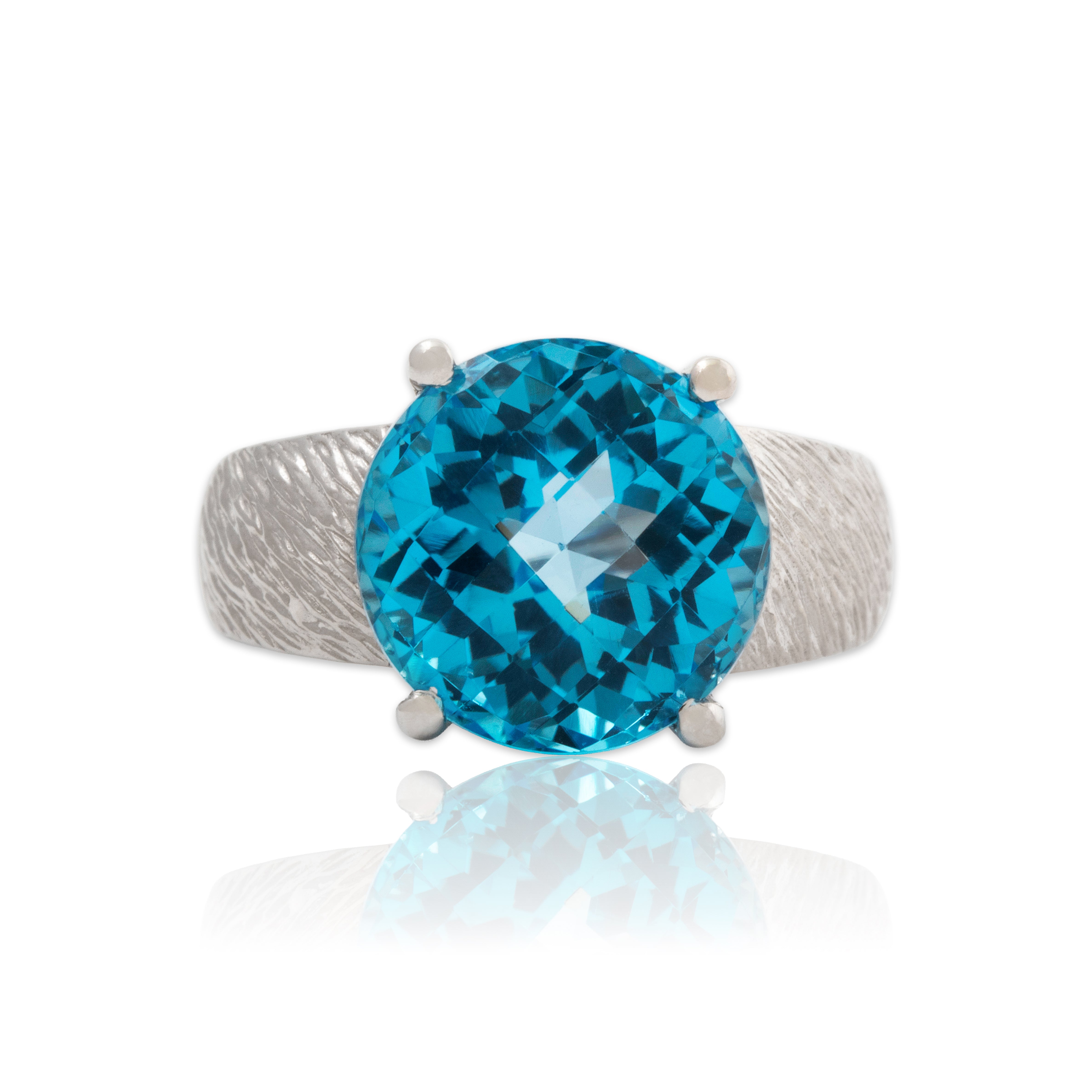 Vintage 14k White Gold 8ct Blue Topaz Textured Shoulders Bold Ring 7.00、mySite、hinf8tx79