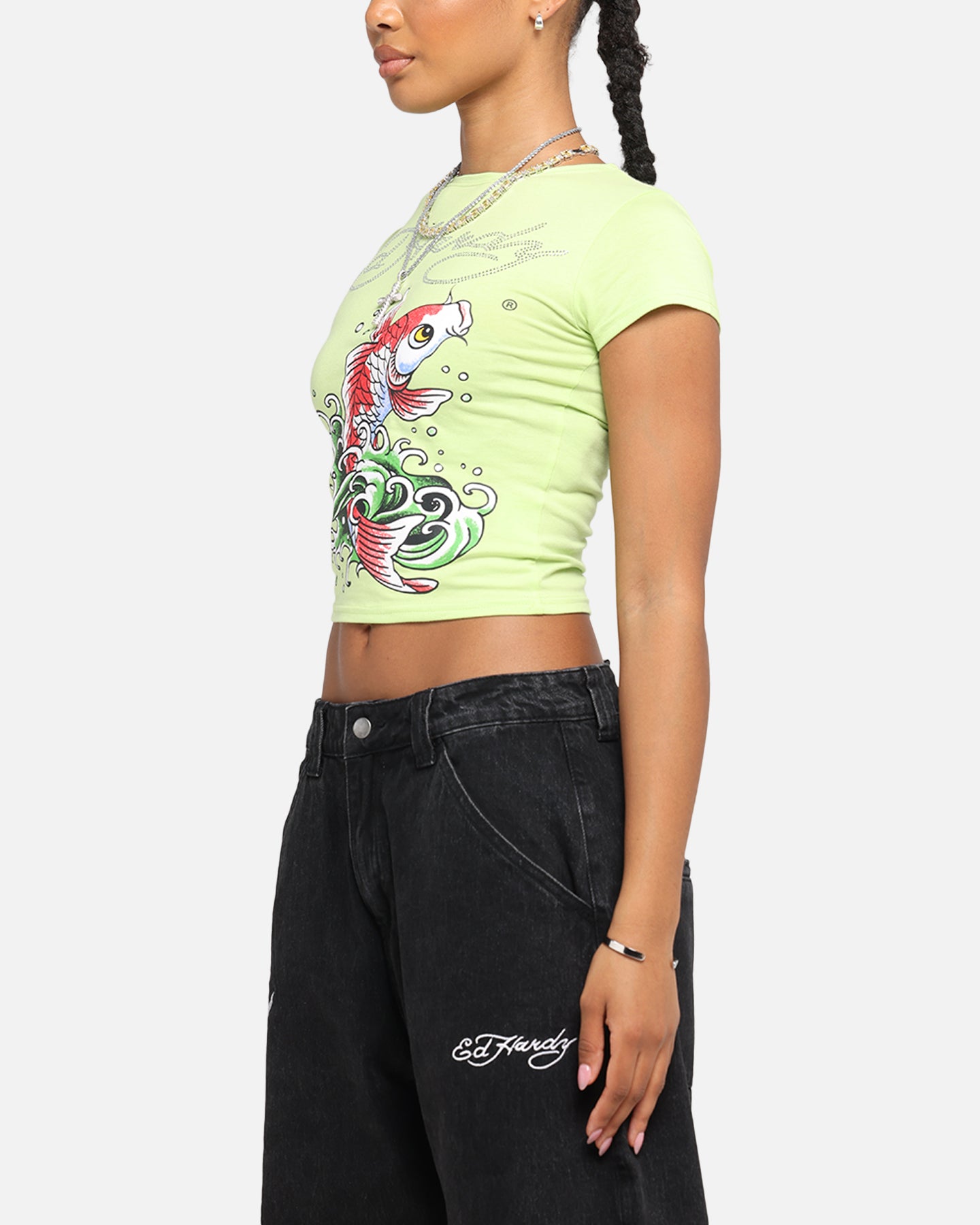 Ed Hardy Women's Koi Baby T-Shirt Green、mySite、zt4zffjzw