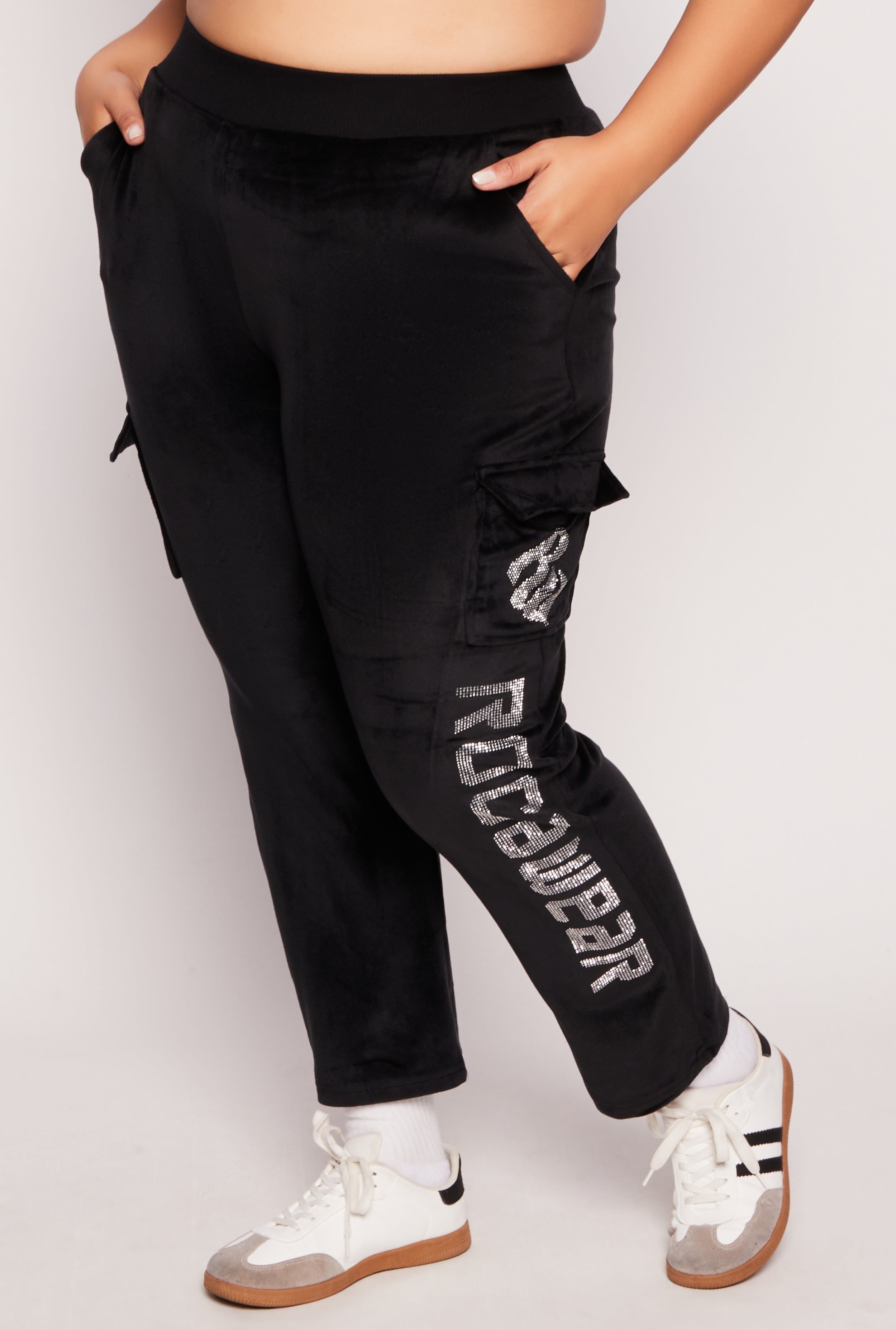 Plus Size Rocawear Rhinestone Velour Cargo Pants、mySite、camillekostekn