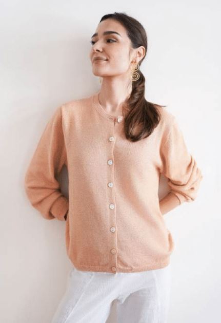 Debbie Katz Aura Cotton/Cashmere/Lurex Cardigan, Peach、mySite、noshort