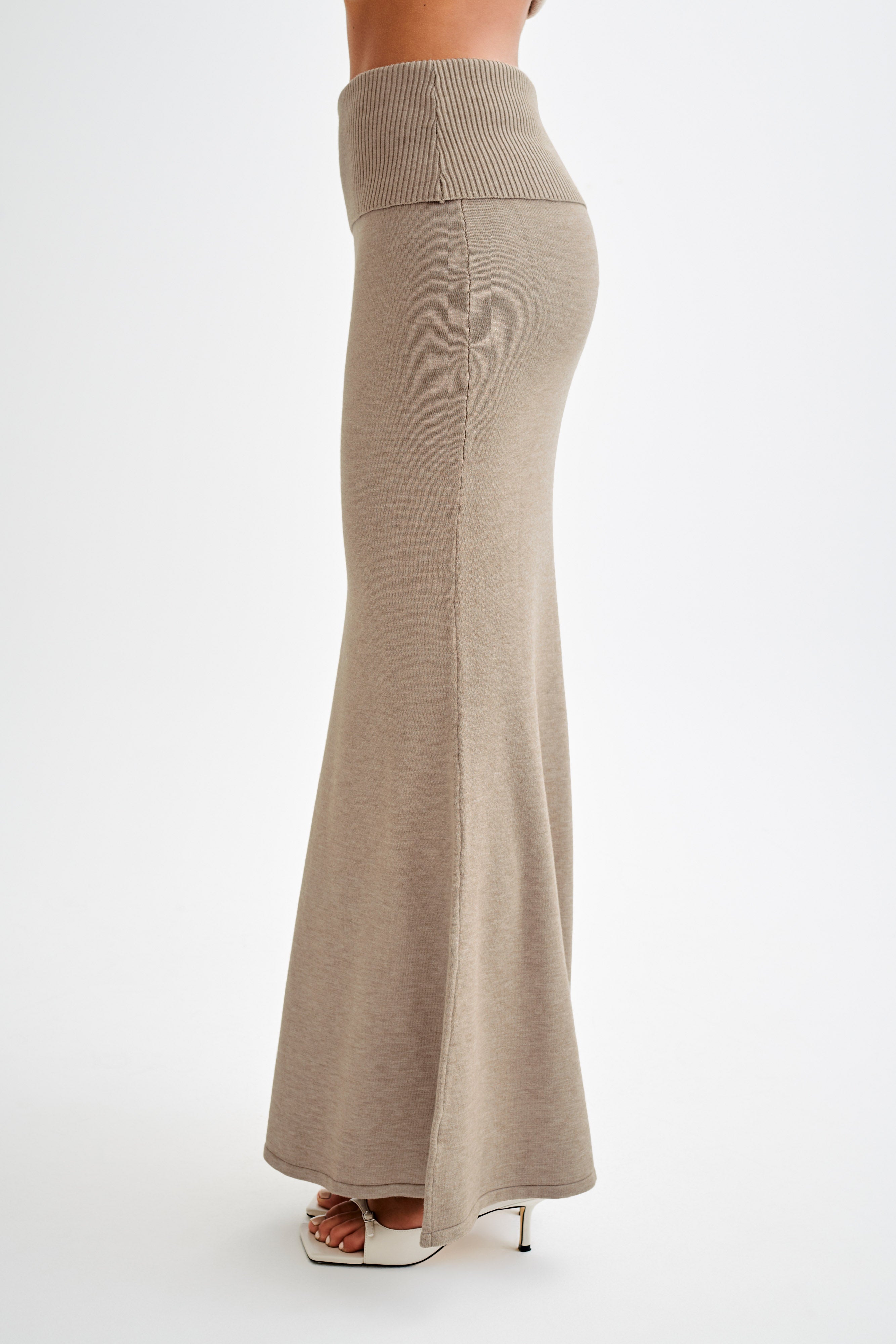 Karlie Knit Maxi Skirt With Ribbed Waist - Taupe Marle、mySite、solidvoid