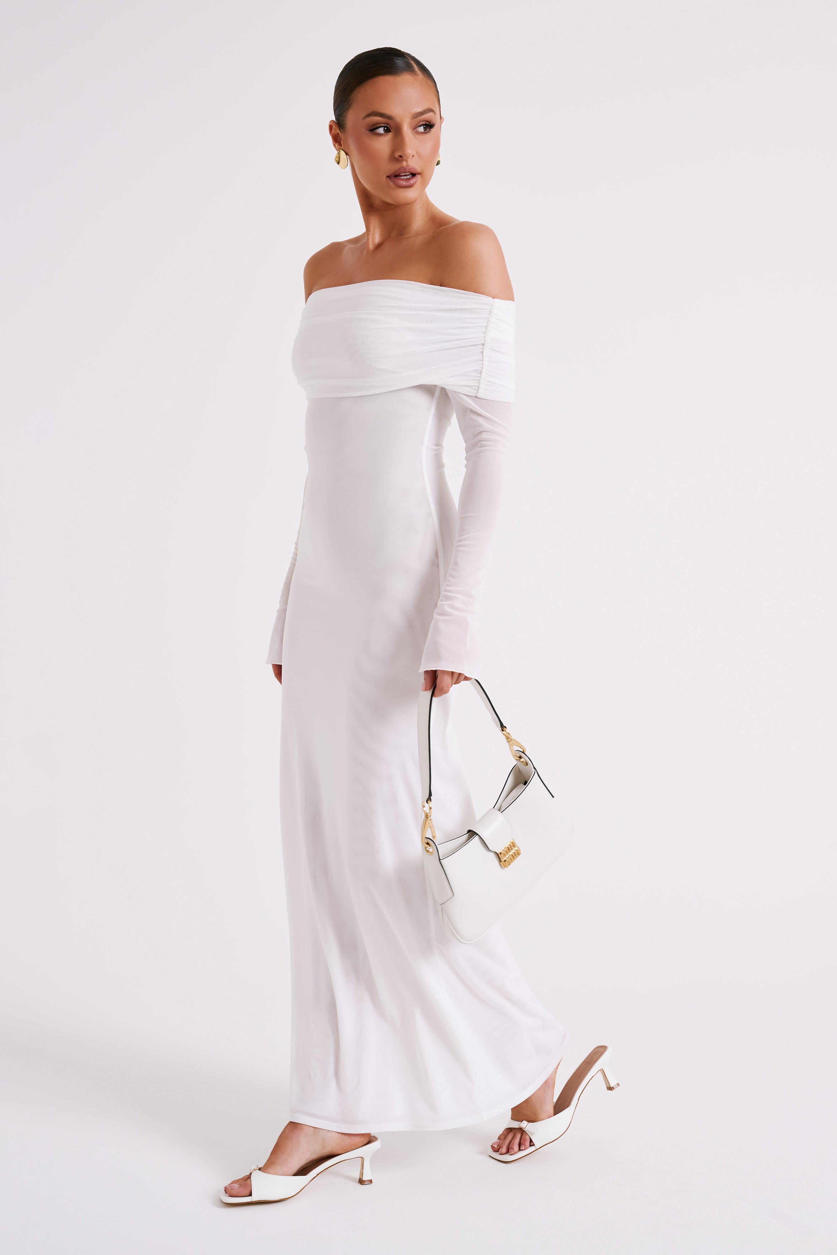 Josie Off Shoulder Mesh Maxi Dress - Ivory、mySite、solidvoid