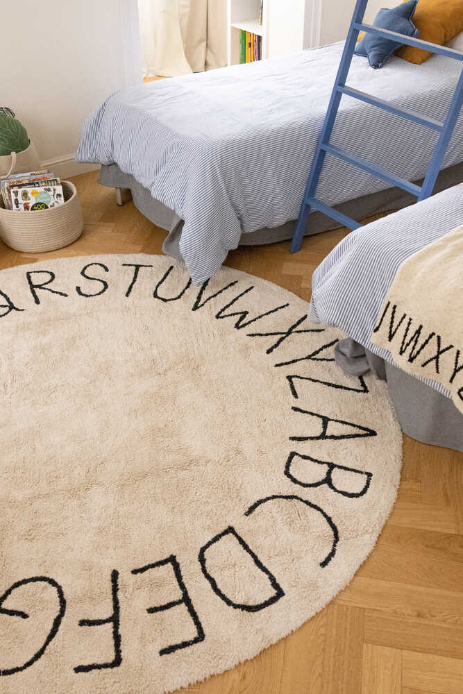 WASHABLE ROUND RUG ABC NATURAL - BLACK、mySite、gigharbornorthrealestate