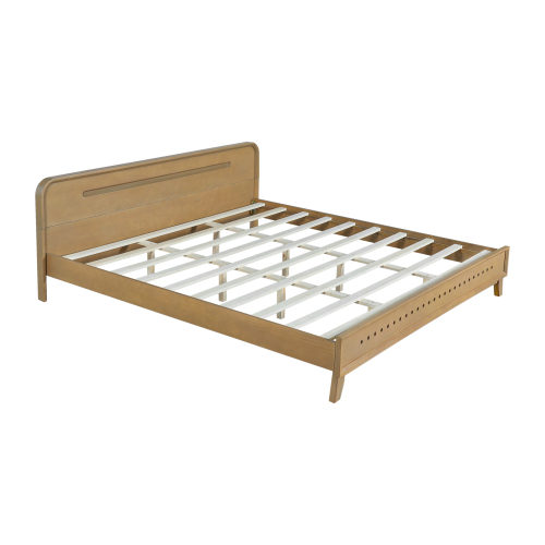 PINE SOLID WOOD KING SIZE BED, SOLID AND STABLE, NO BOX SPRING NEEDED, RUSTIC YELLOW COLOR、、eastwooduniform