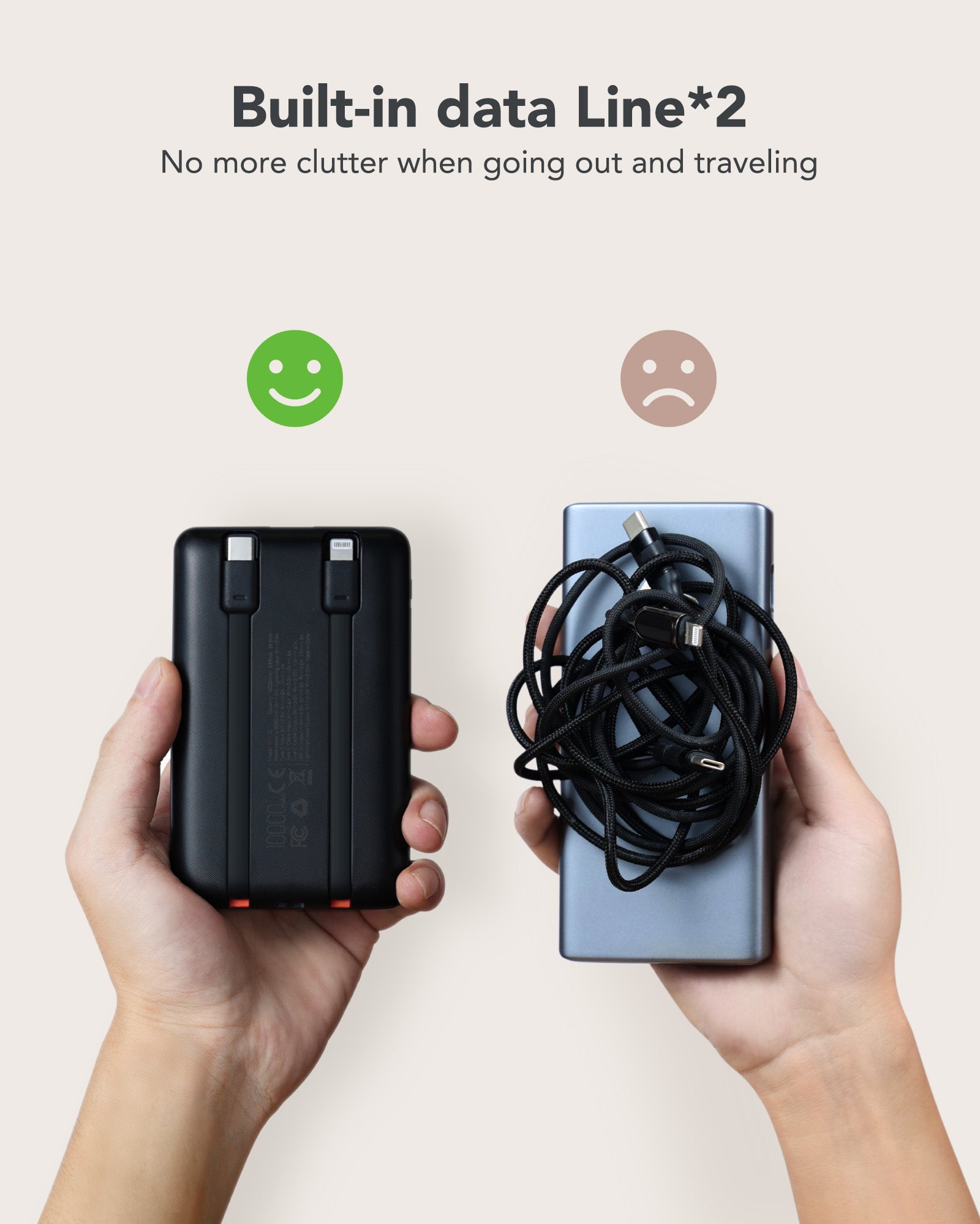 Mini Portable Charger with Built-in Cables 10000mAh 22.5W、mySite、fannypackpong