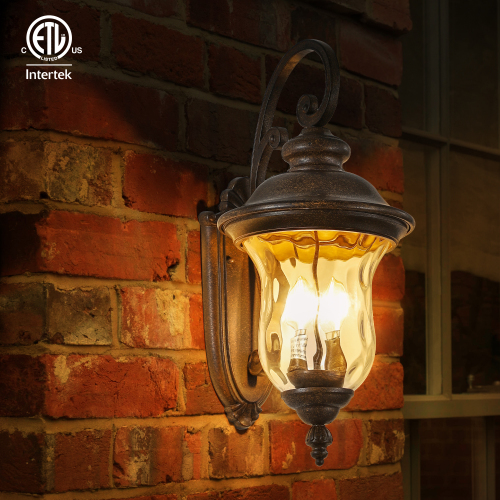 21"(H) Vintage Outdoor Lamp Post Light, Waterproof Garden Patio Lantern with Clear Glass Shade, Classic Bronze Finish, Ideal for Yard, Porch, Walkway, and Driveway Lighting (One Piece & No Bulb)、、eastwooduniform