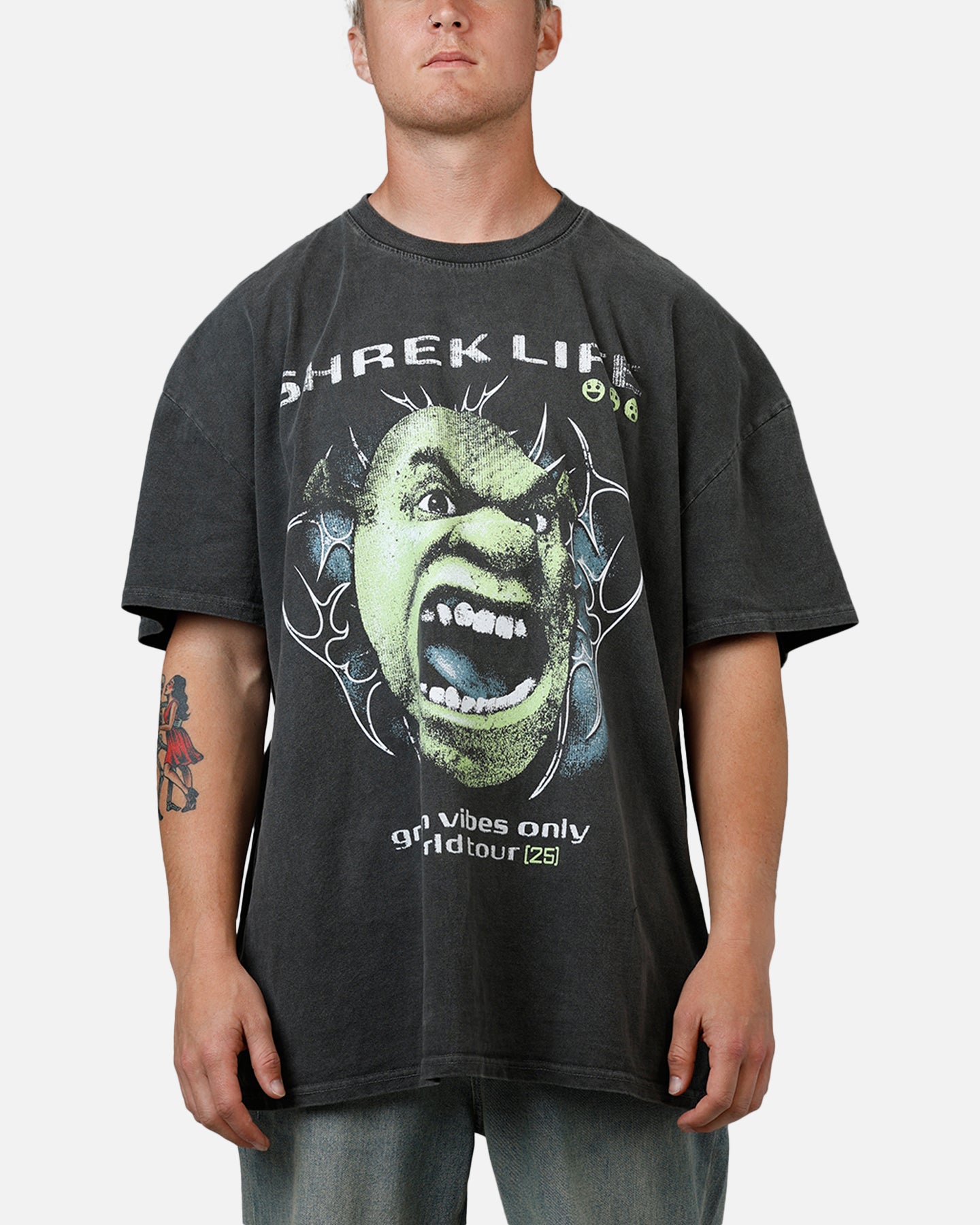 73 Studio X Shrek Rave Vintage T-Shirt Black Wash、mySite、zt4zffjzw