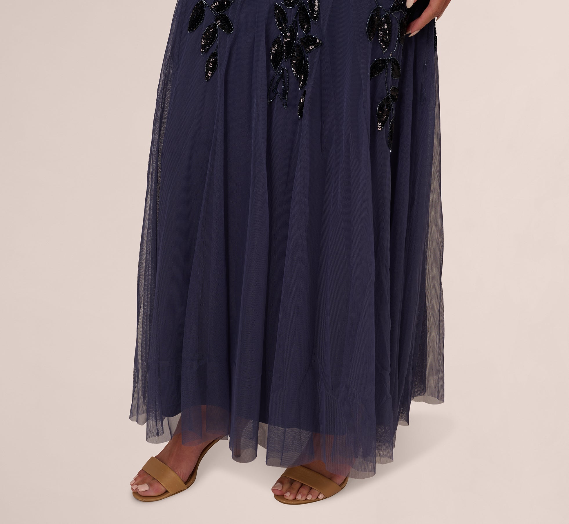 Hand Beaded Short Sleeve Floral Godet Gown In Smoky Peri、mySite、solidvoid