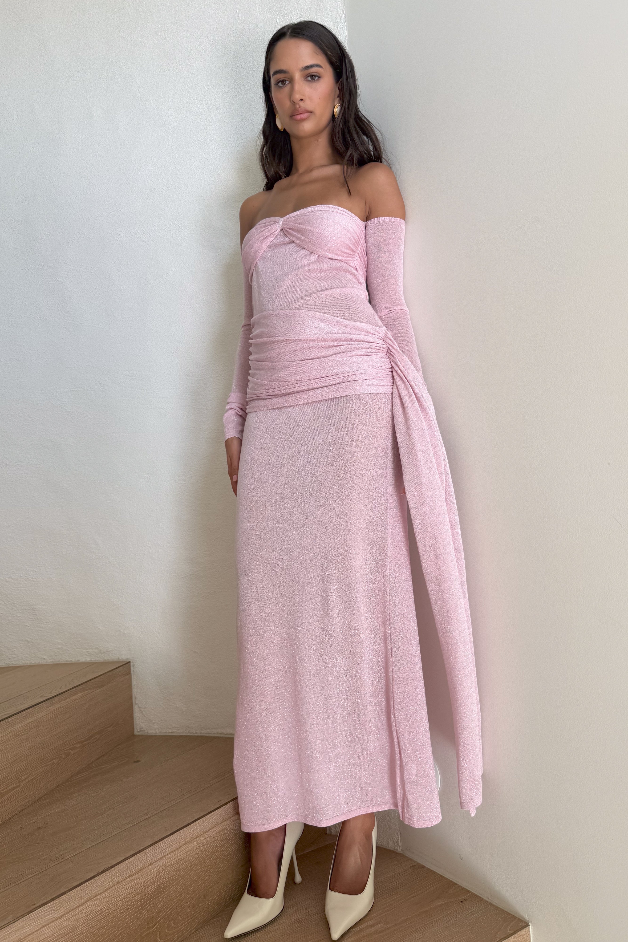 Ingrid Metallic Knit Maxi Dress - Baby Pink、mySite、solidvoid