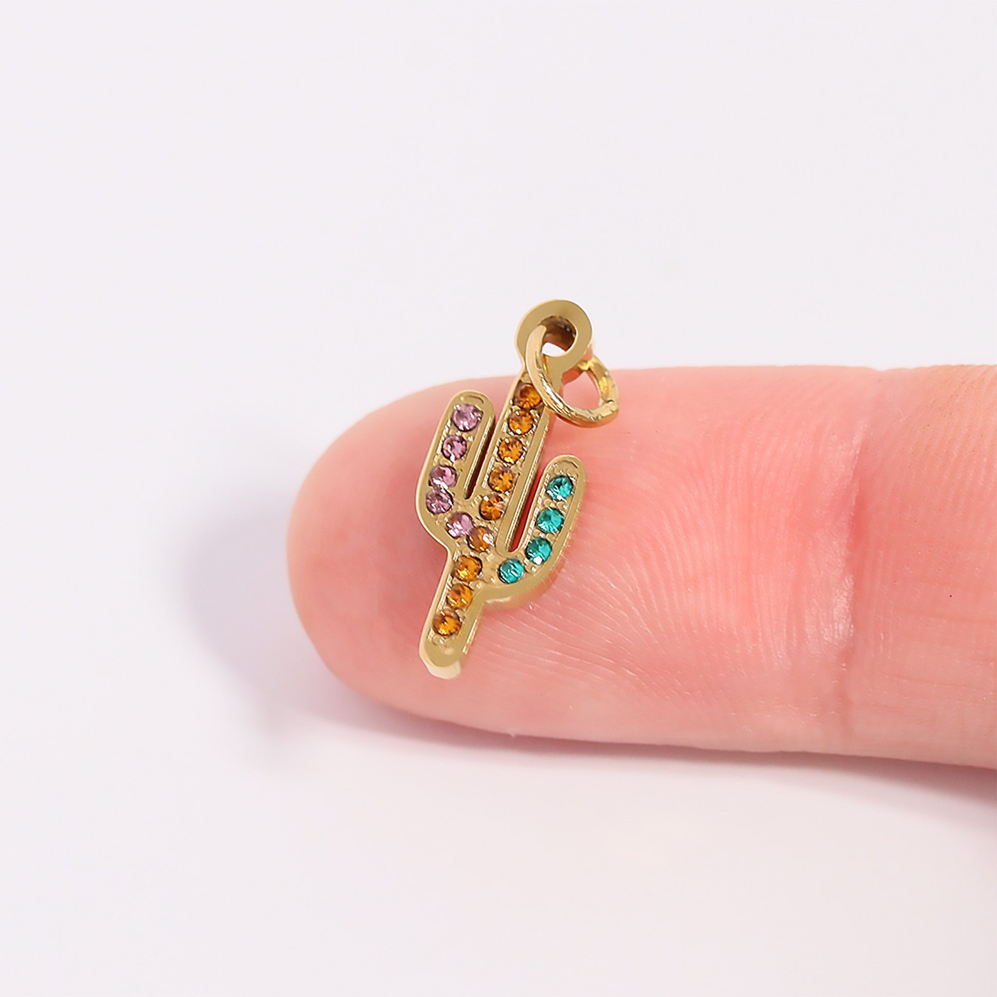 18K Gold PVD Stainless Steel Cactus with CZ Stone Charm / PDL0208、mySite、dreamappss